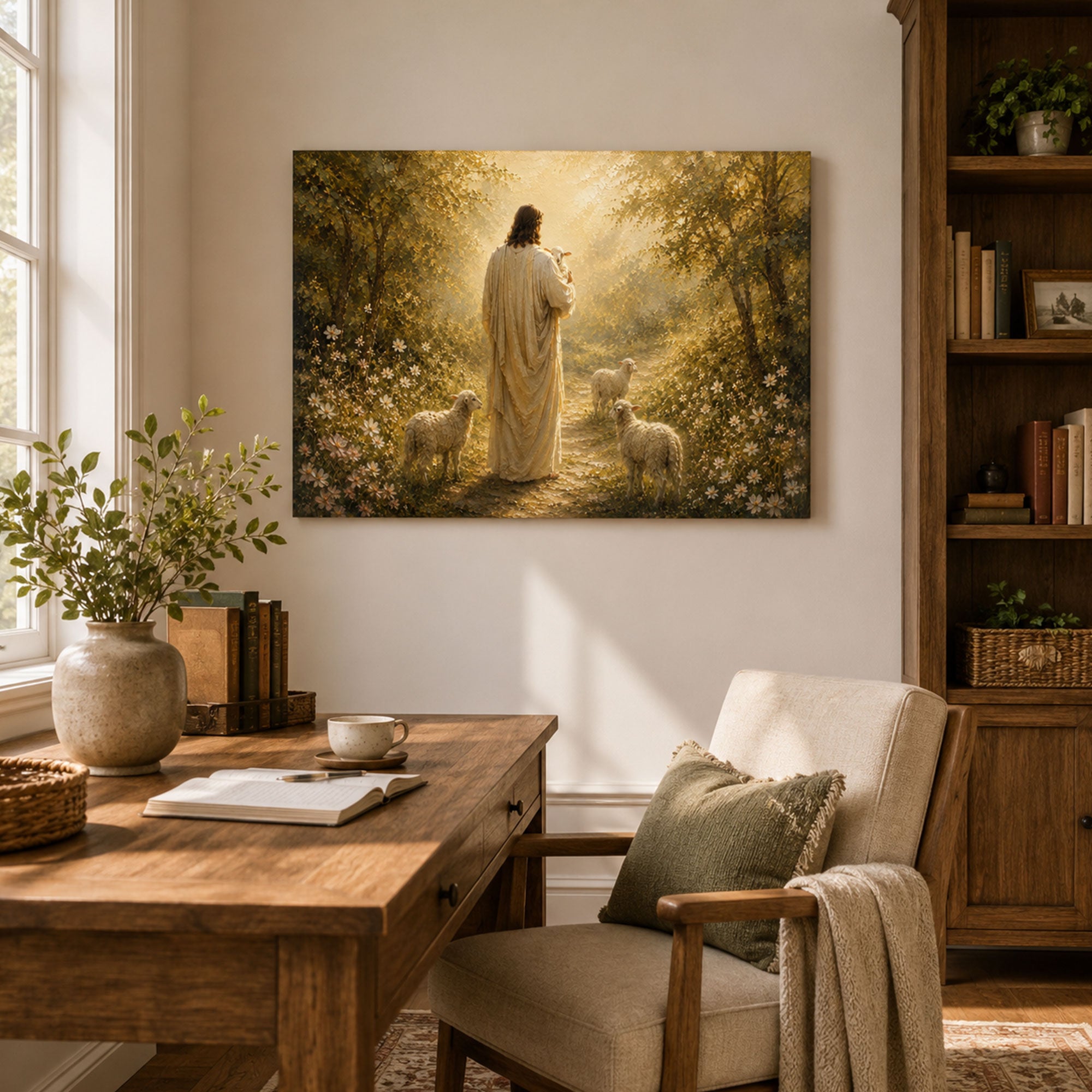 Jesus the Good Shepherd Canvas Print, Peaceful Christian Home Decor