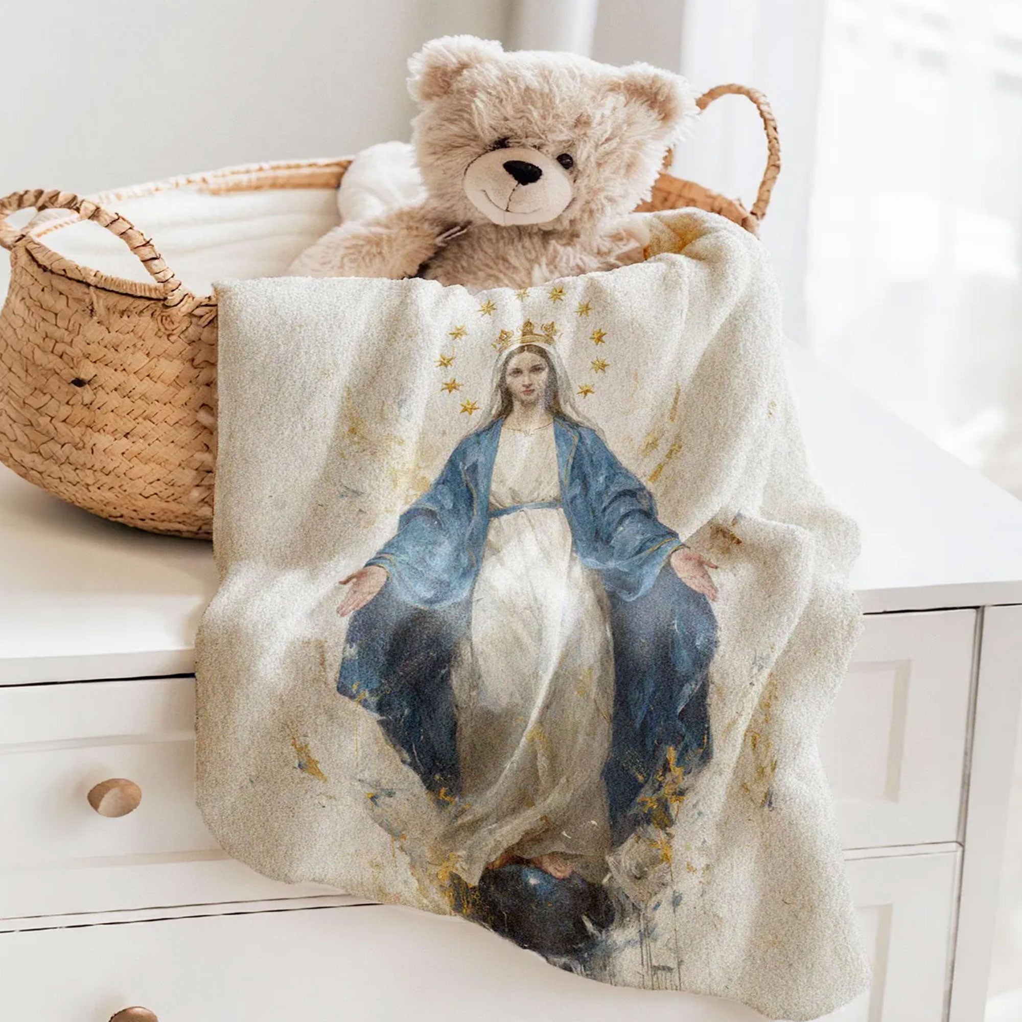 Virgin Mary Fleece Blanket, Blessed Mother Throw, Christian Faith Decor, Religious Blanket, Catholic Gift Idea