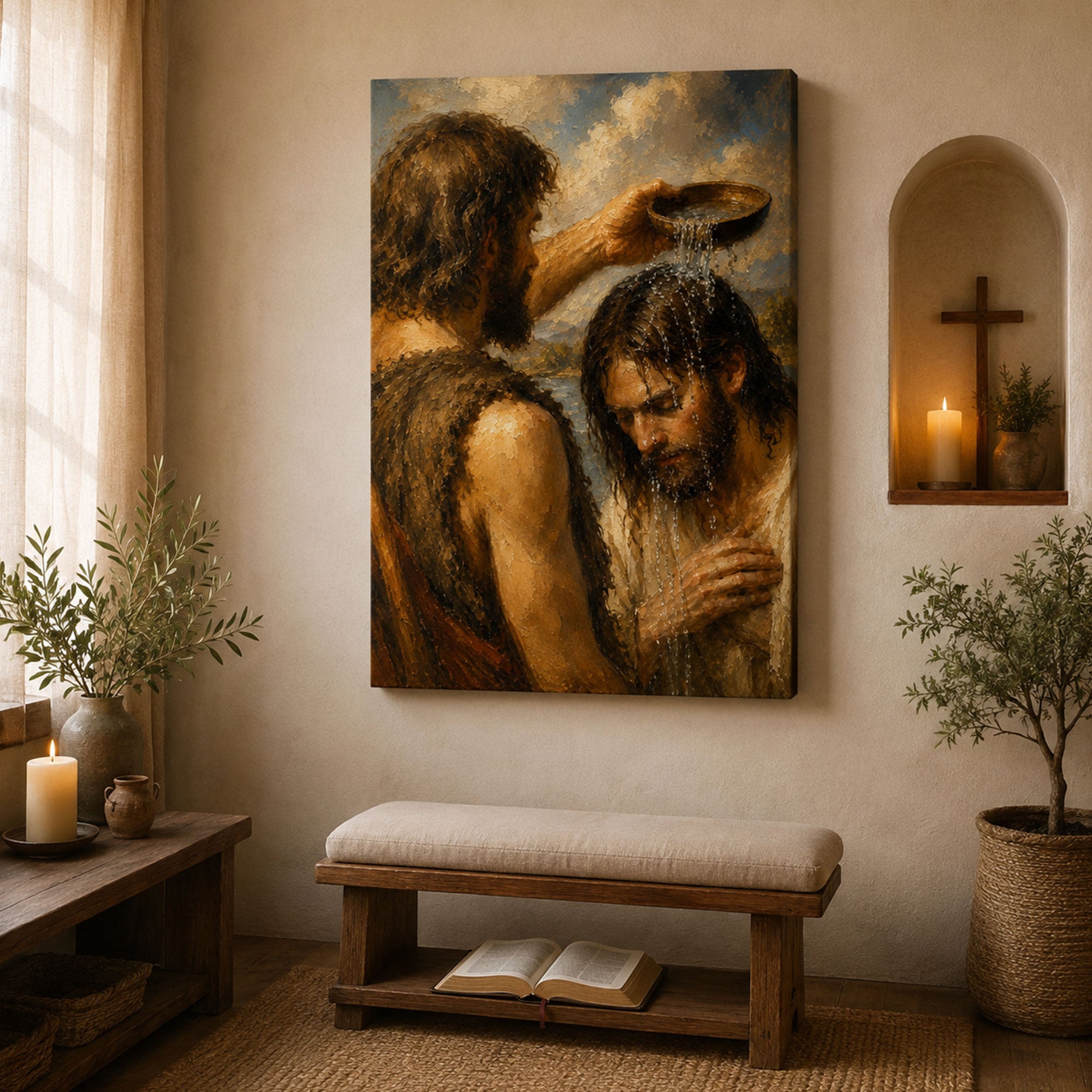 Baptism of Jesus Canvas Print, John the Baptist Christian Wall Art, Bible Story Faith Home Decor