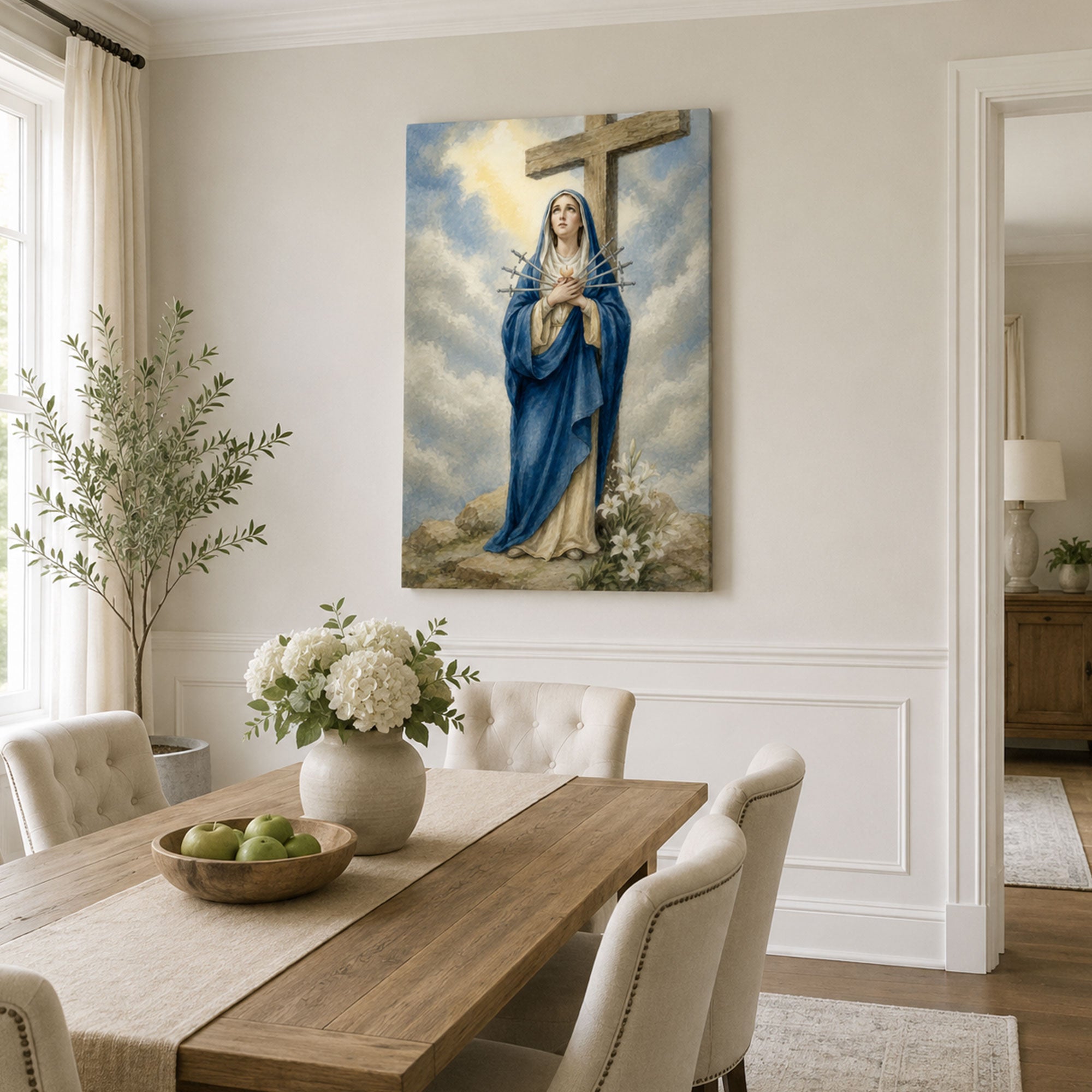 Our Lady of Sorrows Canvas Print, Seven Swords of Mary Catholic Wall Decor, Marian Faith Gift