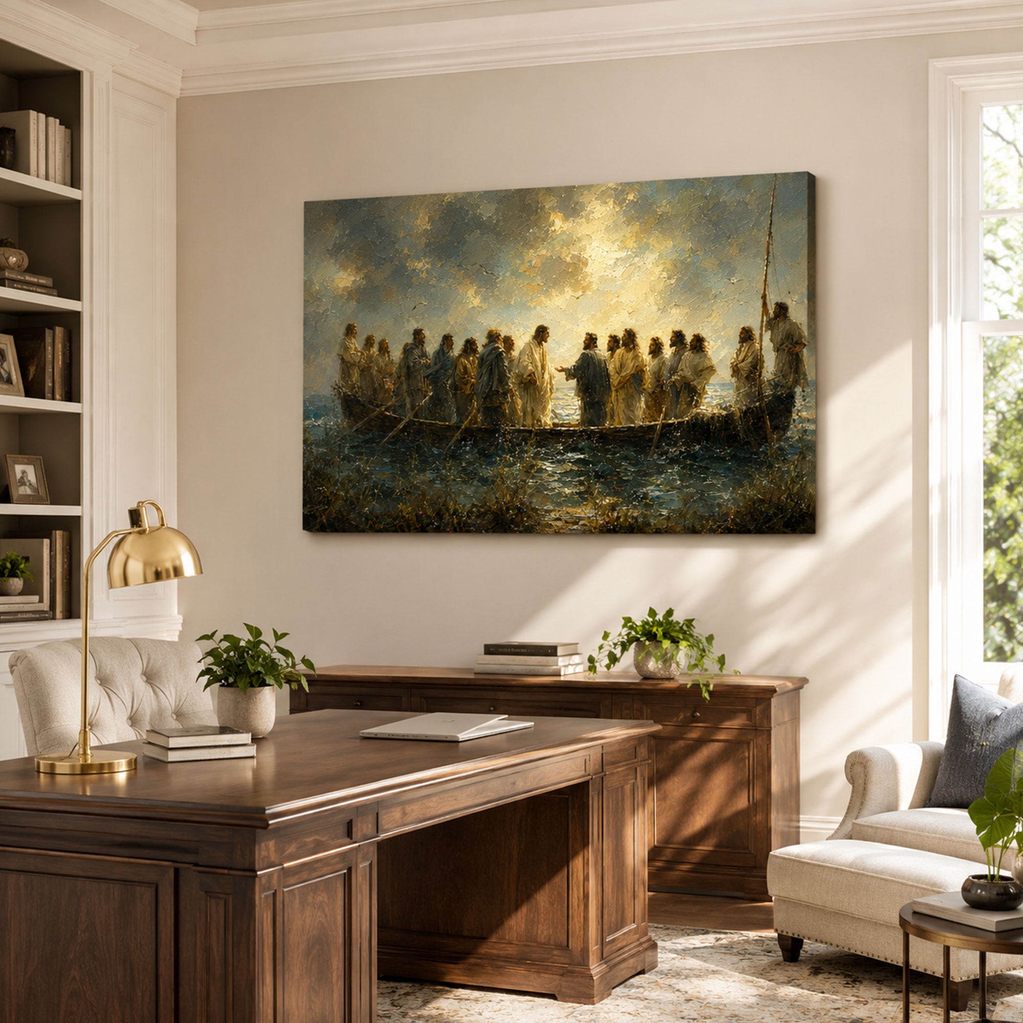 Jesus and the Twelve Apostles Canvas Print, Sea of Galilee Christian Wall Decor, Faith Gift