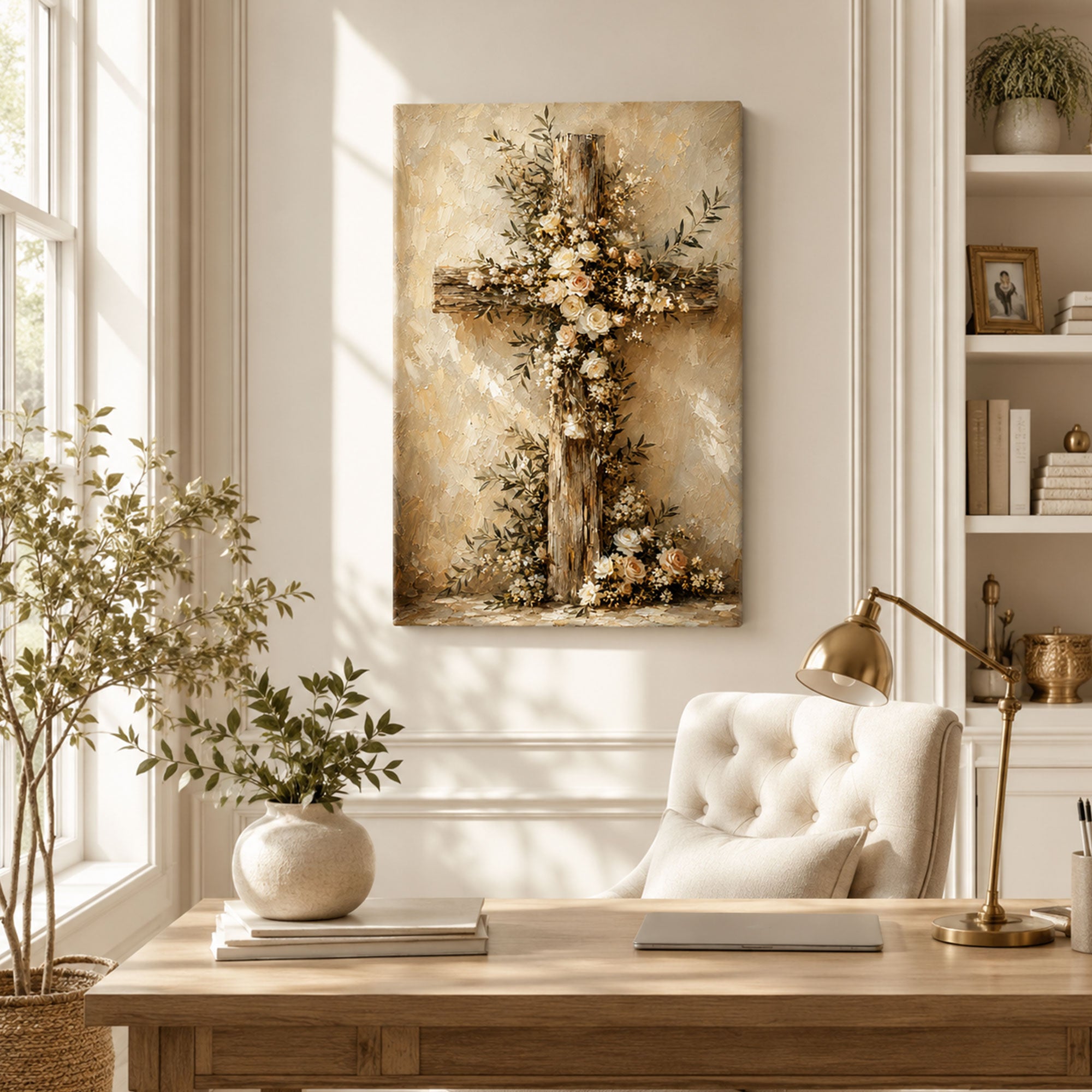 Floral Cross Canvas Print, Rustic Christian Wall Decor, Faith and Hope Gift