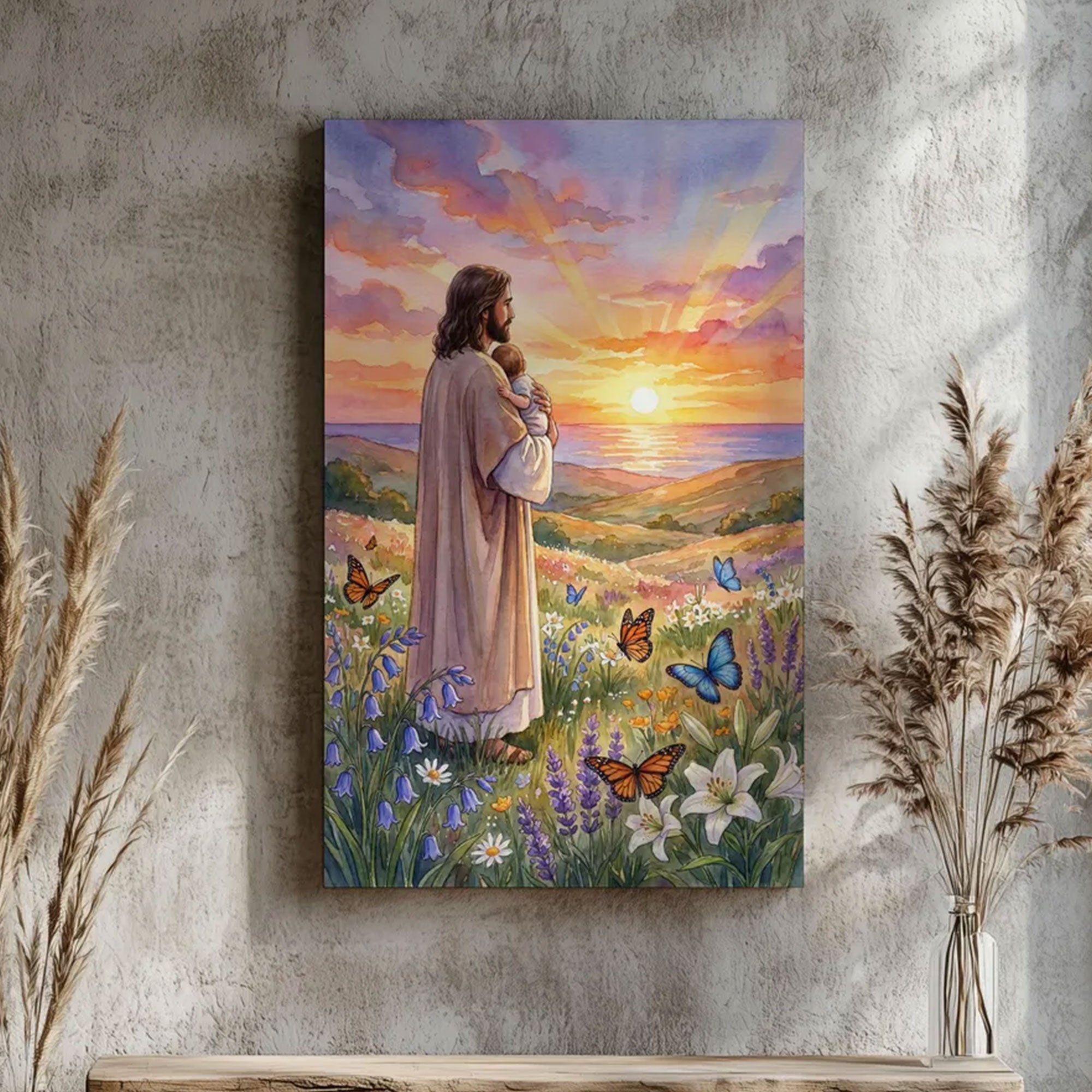 Christian Pregnancy Loss Canvas Print, Jesus Holding Baby Wall Art, Miscarriage Memorial Gift, Infant Loss Faith Decor