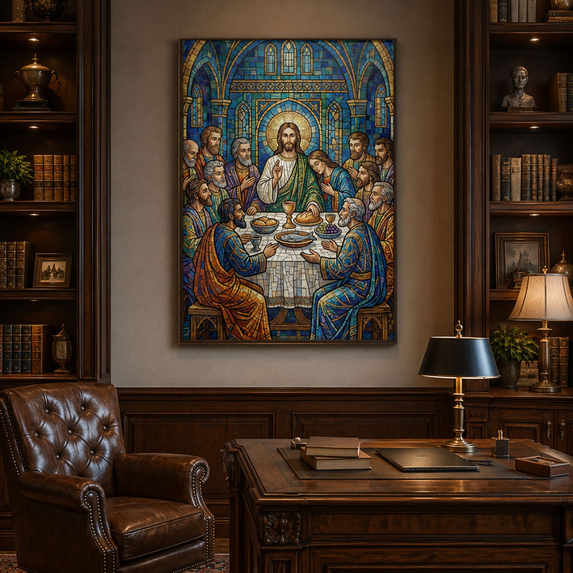 Last Supper Stained Glass Canvas Print, Christian Eucharist Wall Art, Catholic Faith Home Decor