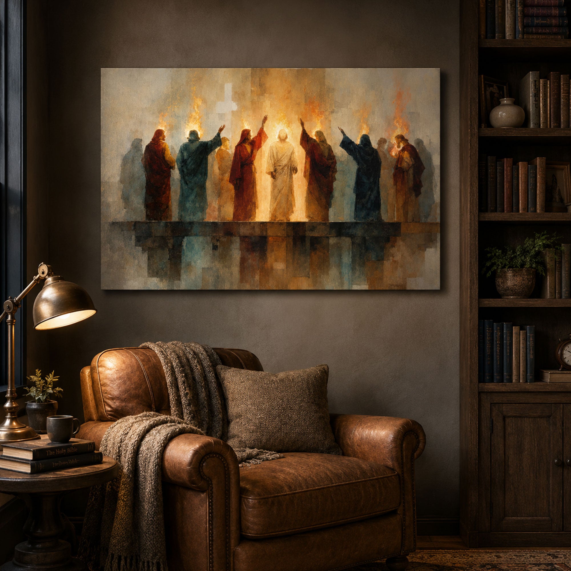 Pentecost Holy Spirit Tongues of Fire Watercolor Canvas Print, Christian Wall Art, Inspirational Faith Decor