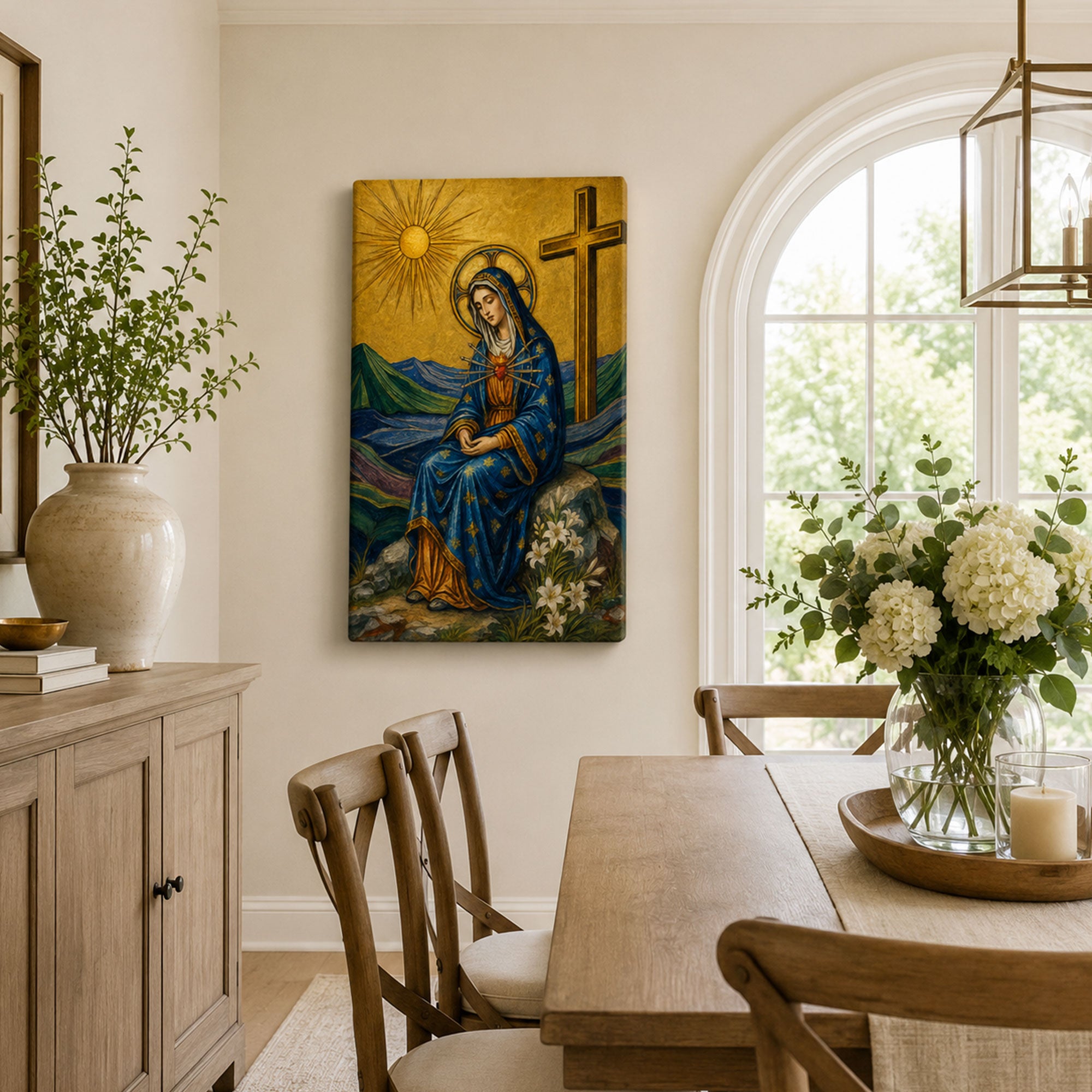 Virgin Mary Seven Swords Canvas Print, Catholic Christian Wall Decor, Marian Gift