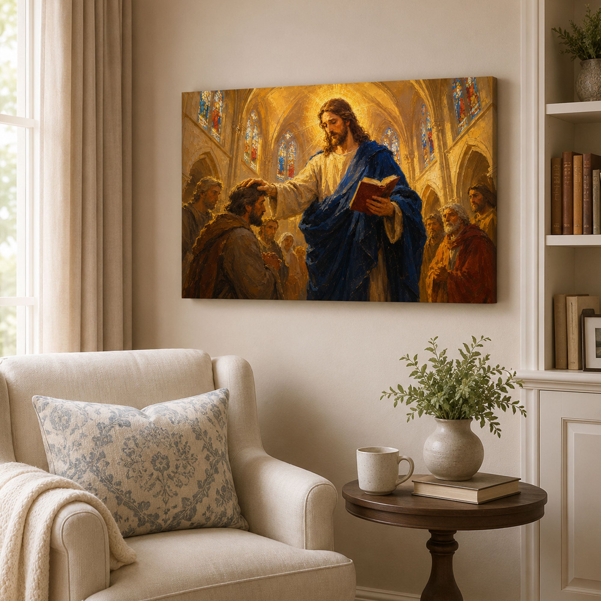 Jesus Blessing a Kneeling Man Canvas Print, Christian Home Decor
