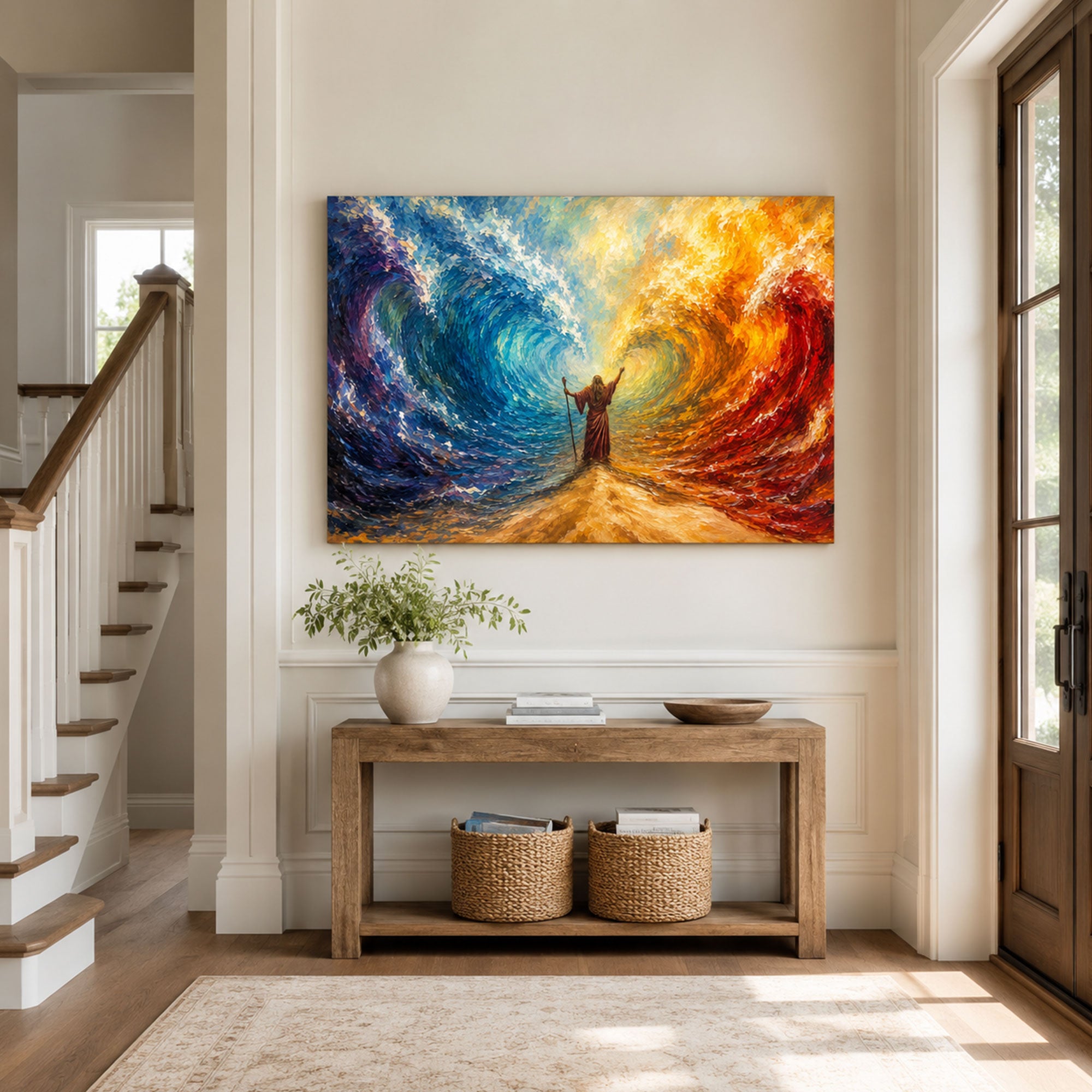 Moses Parting the Red Sea Canvas Print, Colorful Biblical Miracle Wall Art, Christian Faith Home Decor Gift