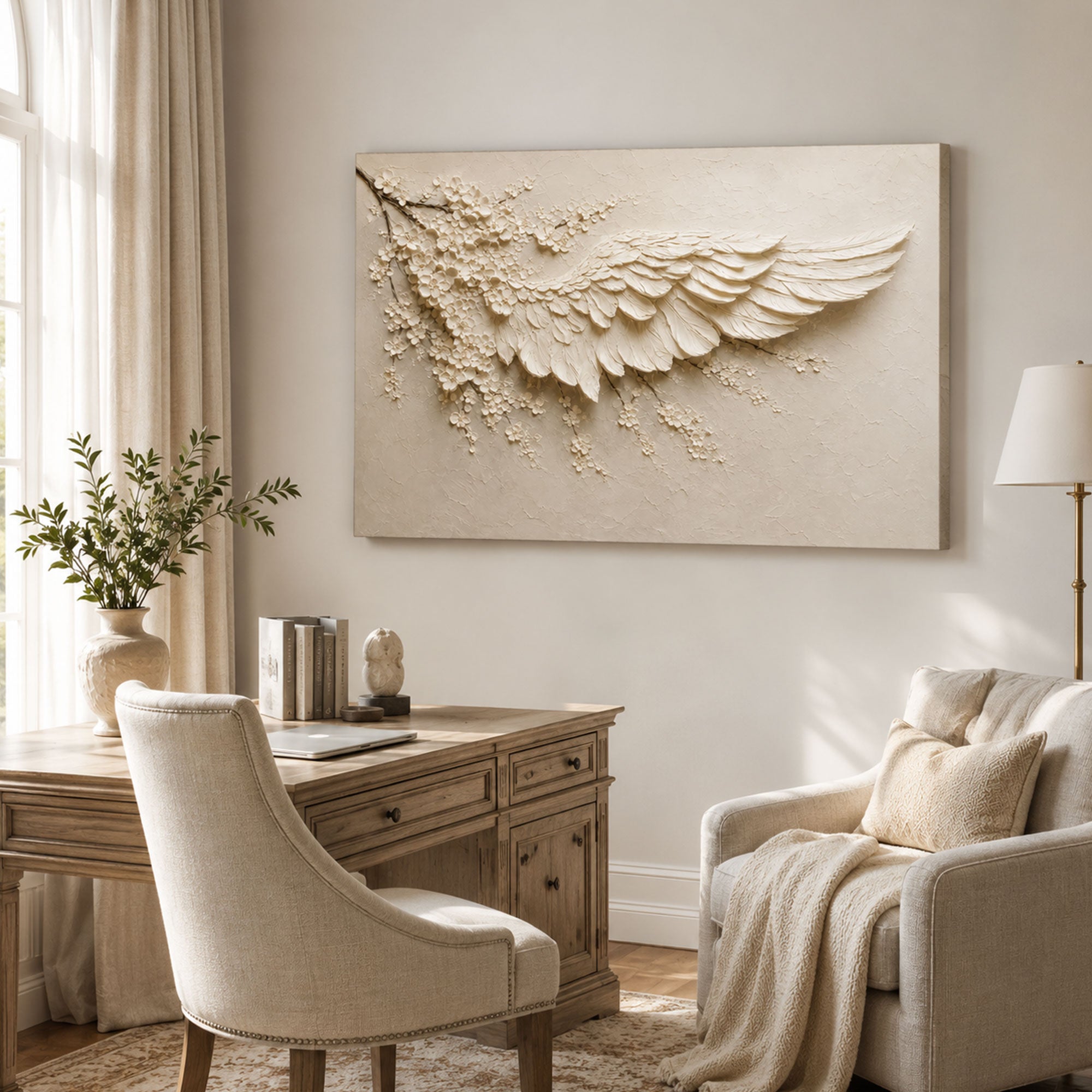 White Angel Wing Canvas Print, Christian Home Decor