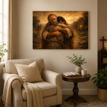 Prodigal Son and Forgiving Father Canvas Print, Christian Home Decor