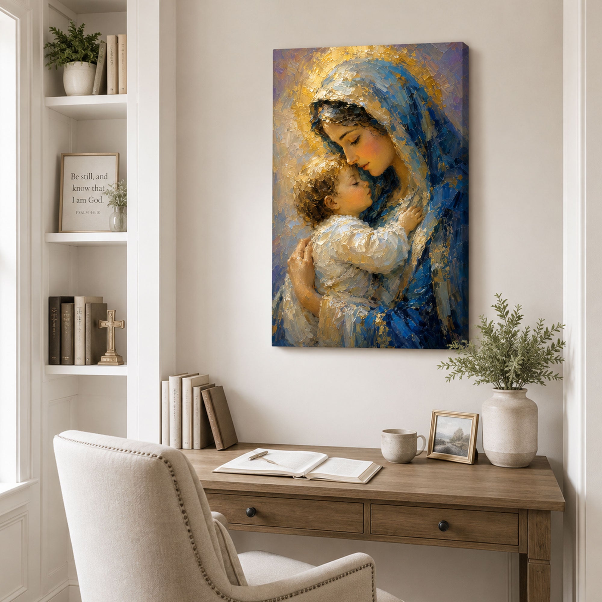 Virgin Mary and Child Jesus Canvas Print, Catholic Wall Decor, Marian Faith Gift
