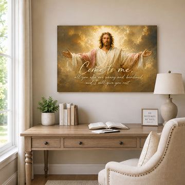 Come to Me Jesus Canvas Print, Matthew 11:28 Christian Wall Decor, Comfort and Faith Gift