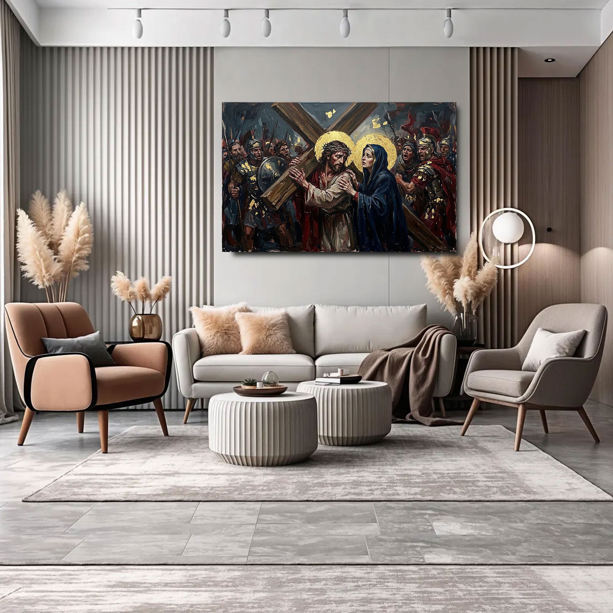 Jesus Carrying the Cross Canvas Print, Christ Meets His Mother, A Powerful Moment of Sacrifice, Love, and Redemption