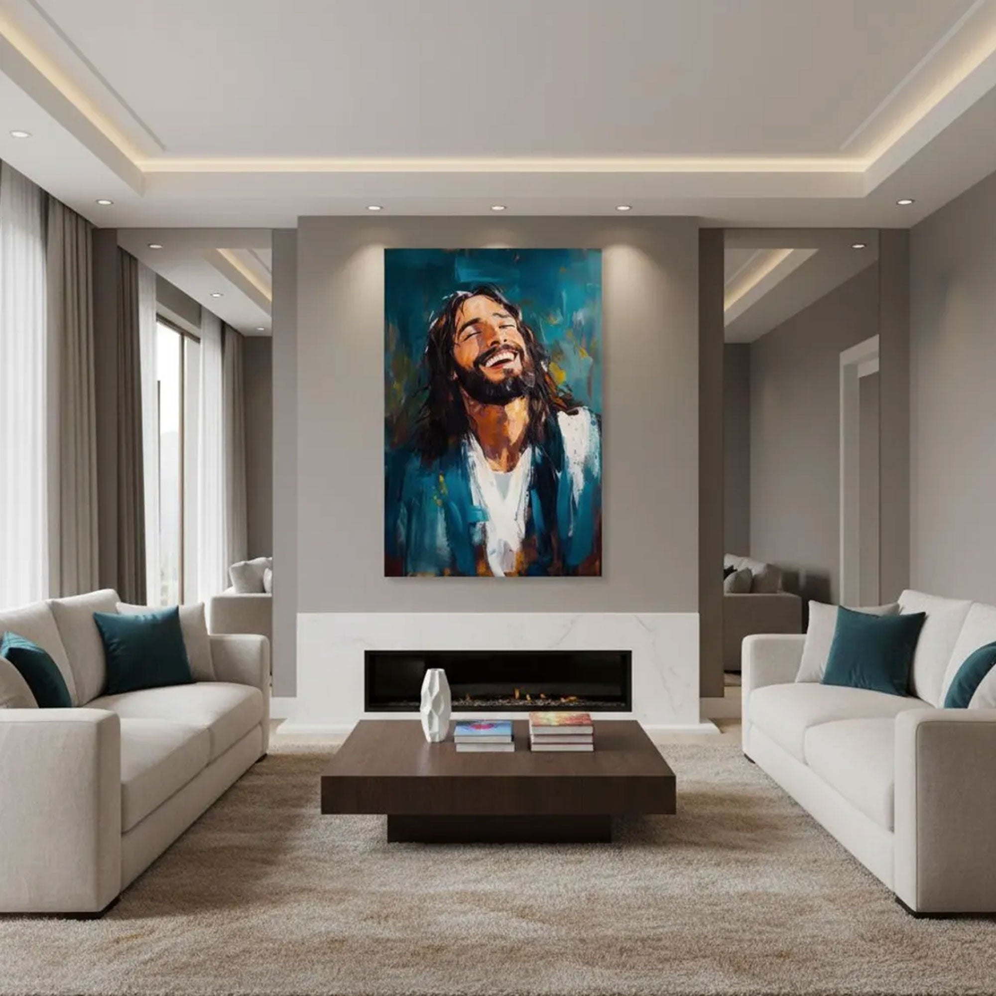 Jesus Canvas Wall Art, Modern Christian Portrait Decor, Spiritual Faith Artwork, Religious Home Accent