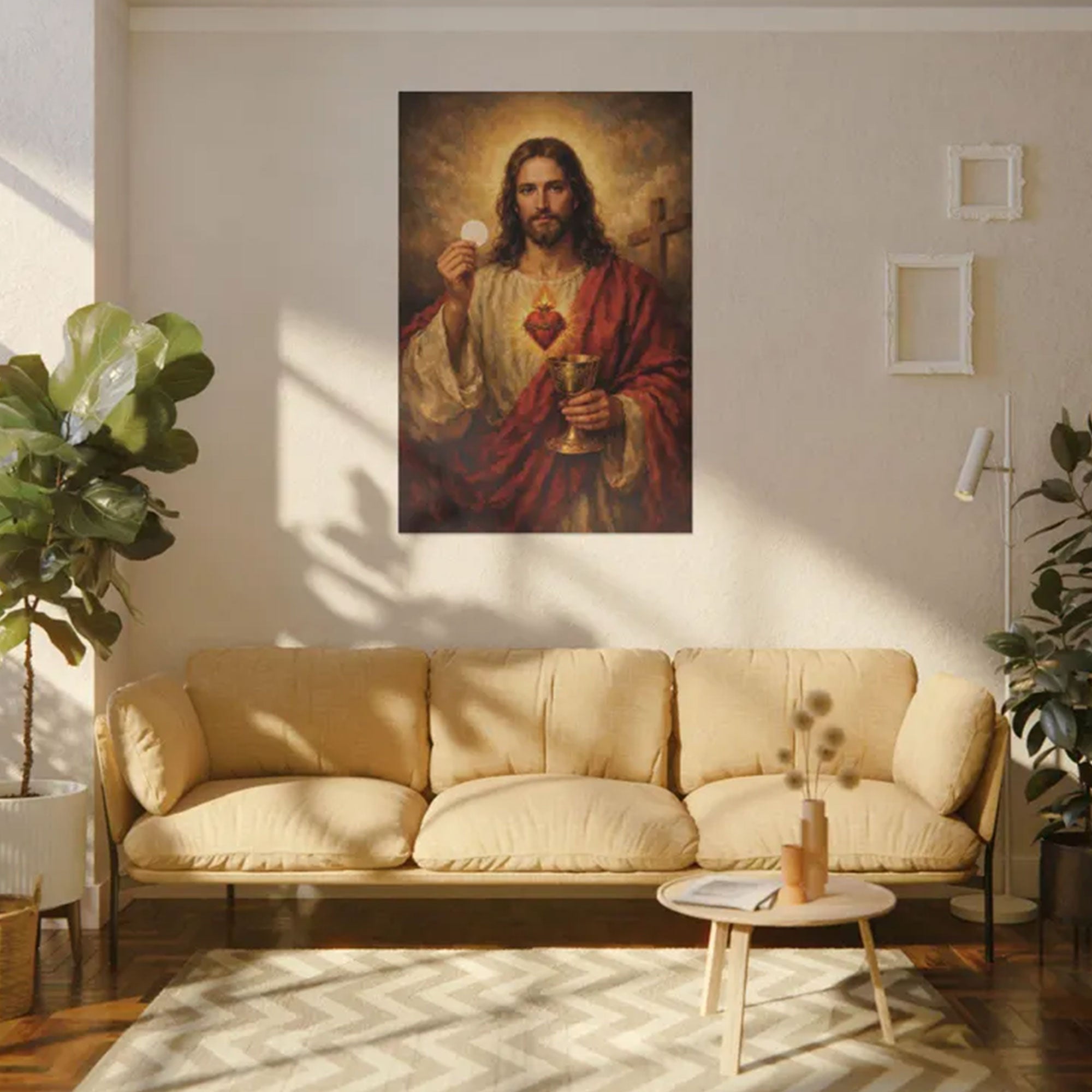 Sacred Heart of Jesus Eucharist Canvas Print, Catholic Wall Art, Holy Communion Christian Faith Decor