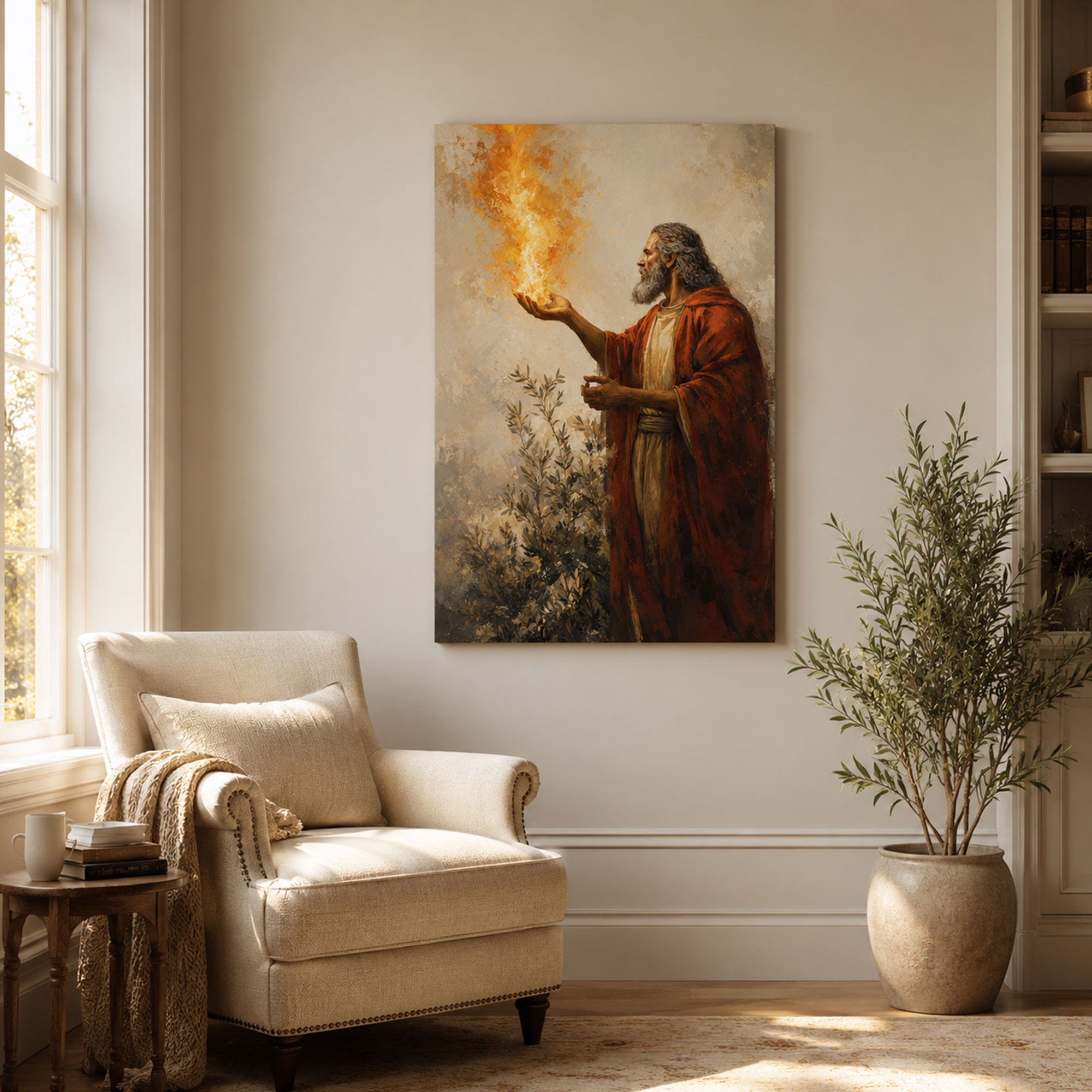 Moses and the Divine Flame Canvas Print, Exodus Christian Faith Decor