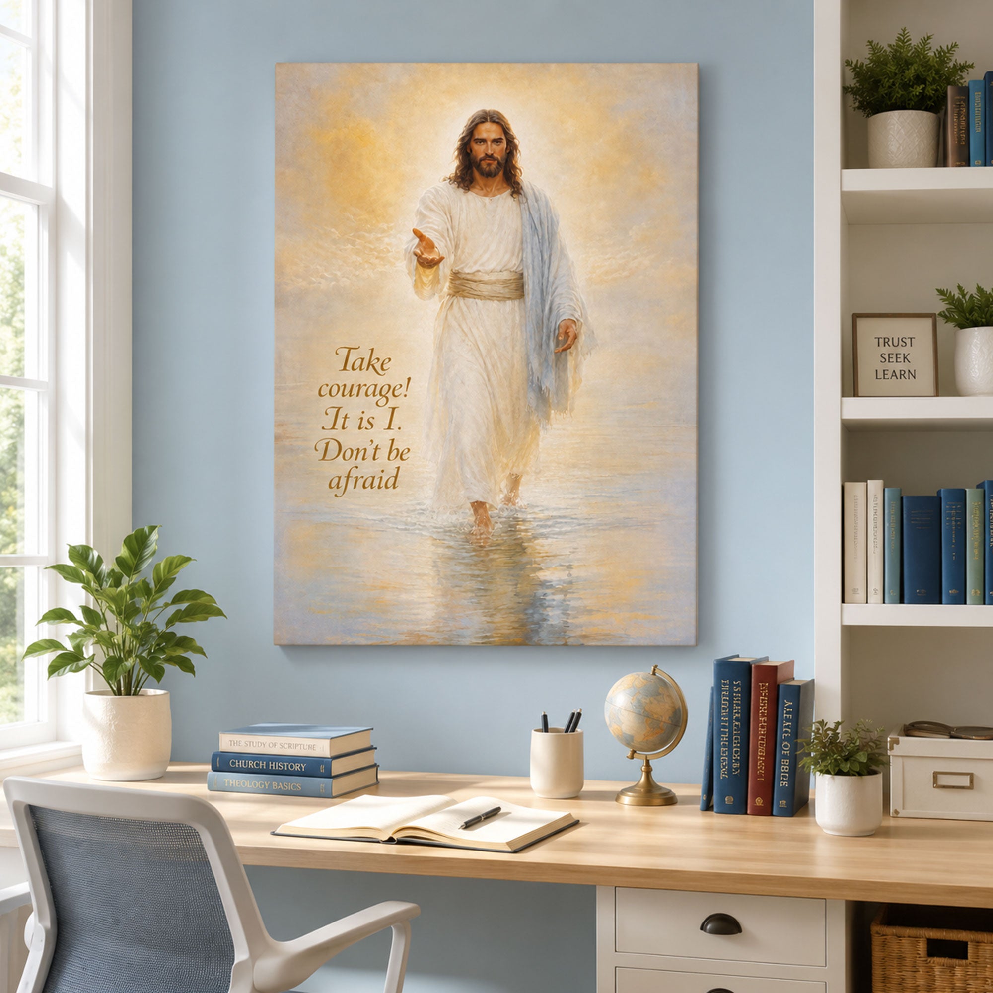 Fear Not Jesus Walking on Water Canvas Art, Spiritual Christian Home Decor, Biblical Encouragement Artwork