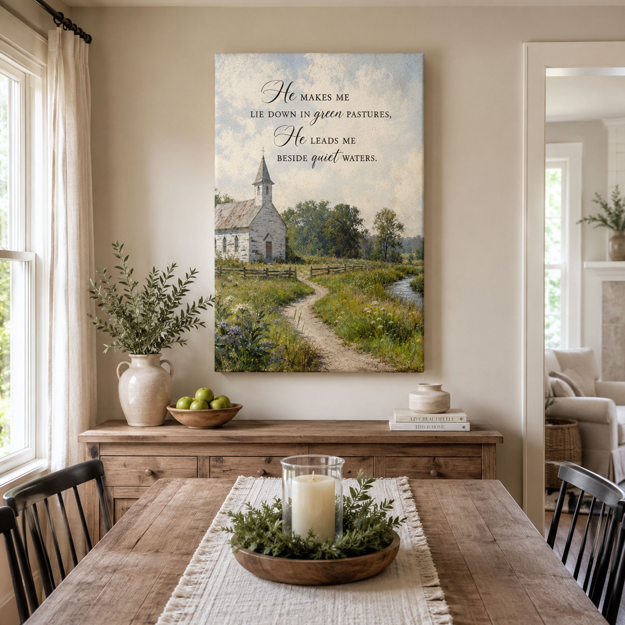 Psalm 23:2 Green Pastures Canvas Print, Christian Home Decor