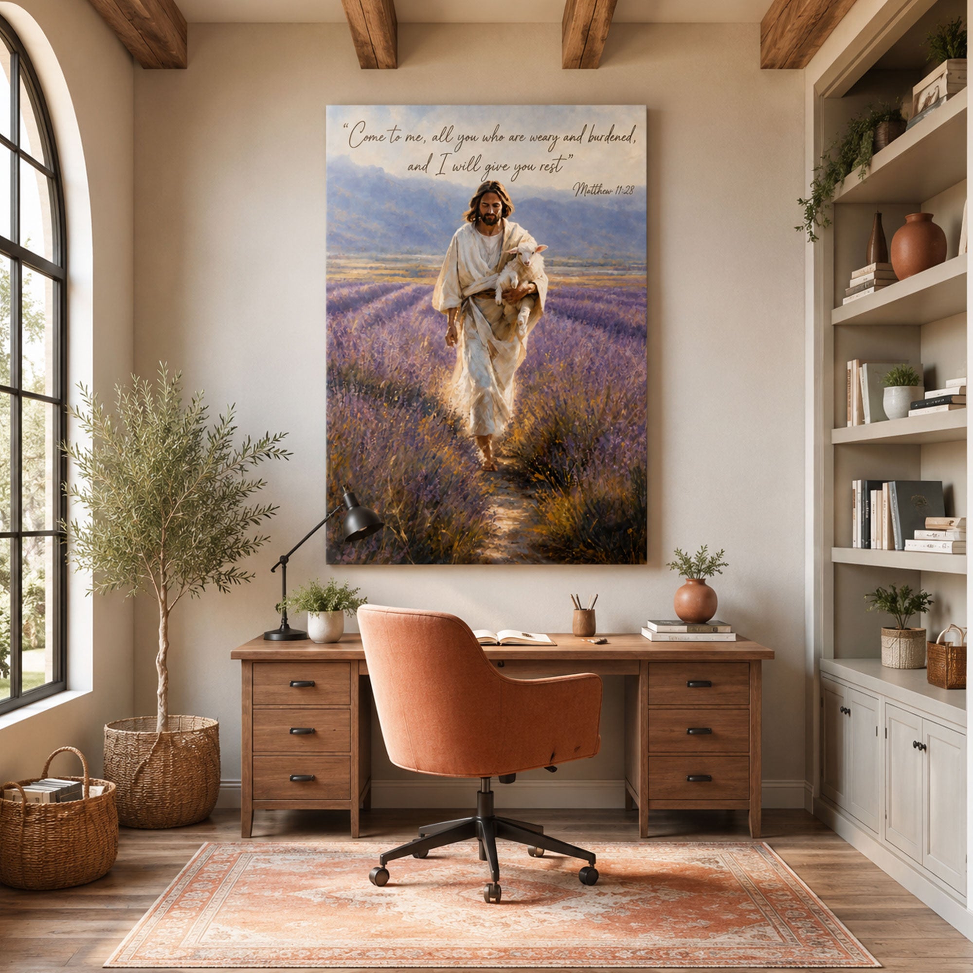 Come to Me All Who Are Weary Canvas Print, Jesus Carrying Lamb Christian Wall Art, Matthew 11 28 Faith Decor