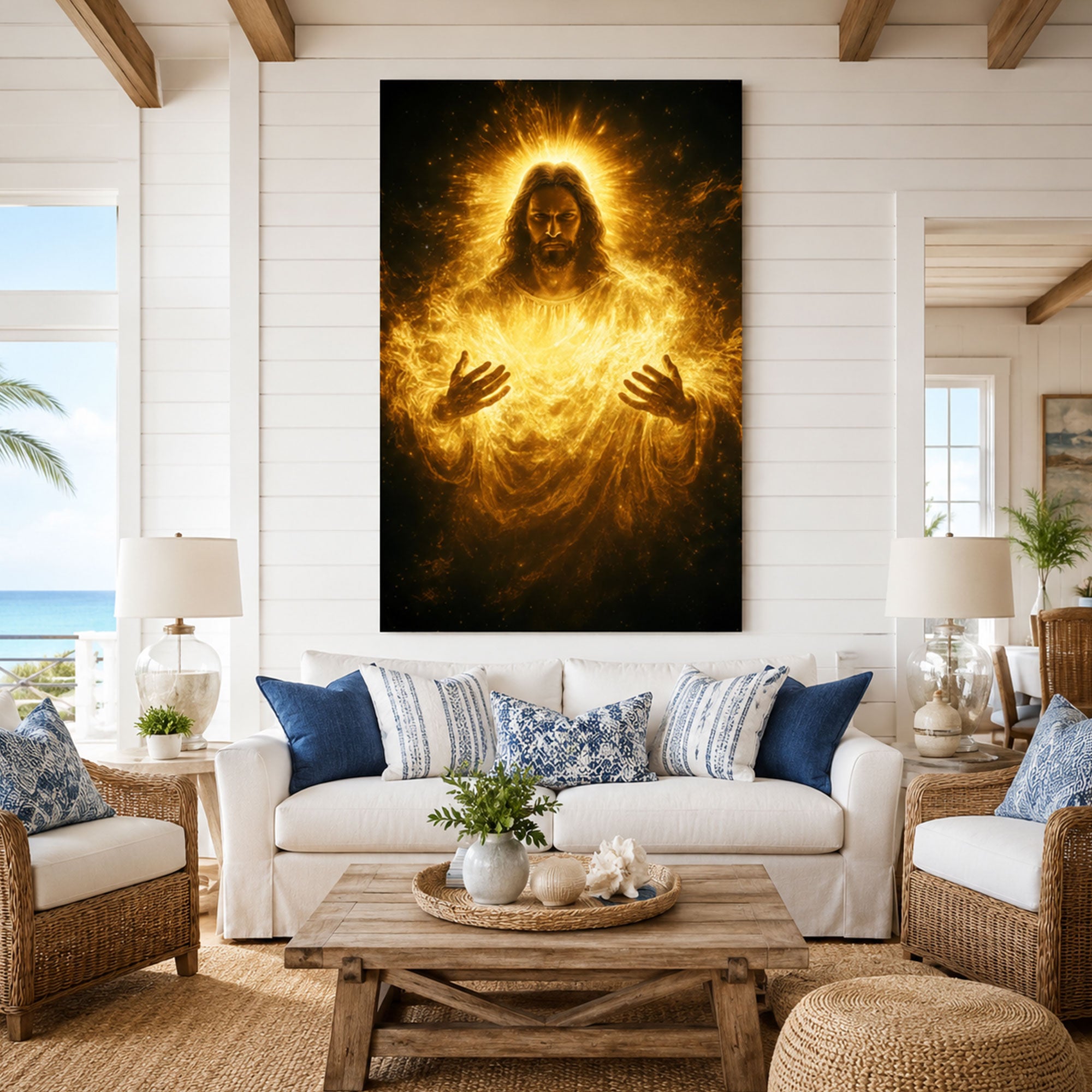 Glowing Jesus Christ Canvas Wall Art Radiant Divine Light Christian Faith Home Decor