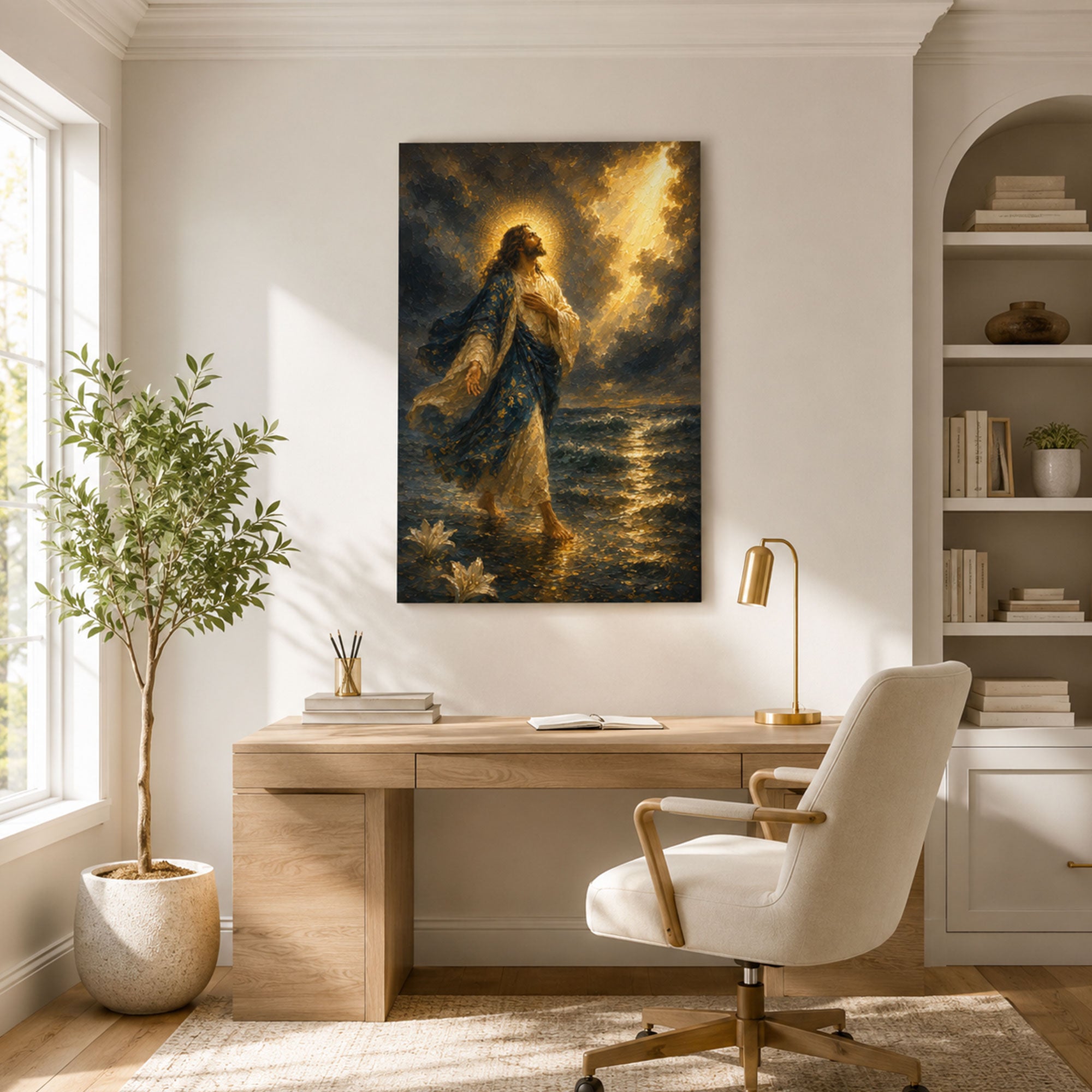 Jesus Walking on Water Canvas Print, Matthew 14:25 Christian Wall Decor, Walk by Faith Gift