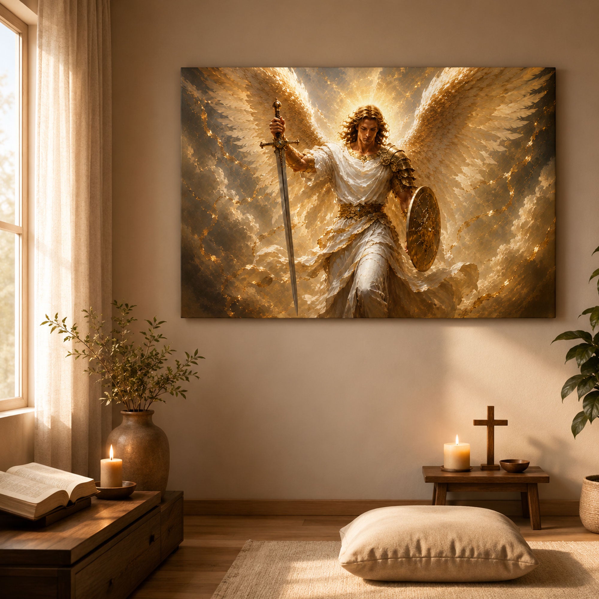 Saint Michael Archangel Canvas Print, Heavenly Warrior Catholic Wall Art, Guardian Faith Home Decor