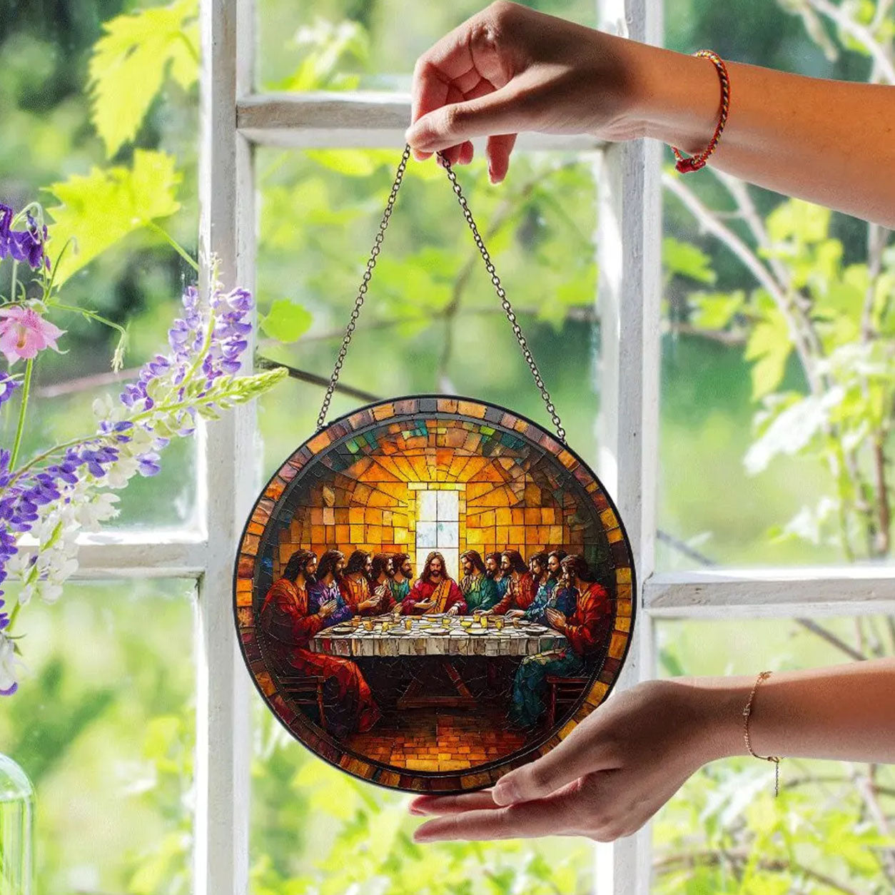 Last Supper Stained Glass Suncatcher, Christian Window Hanging, Religious Gift, Jesus Wall Decor