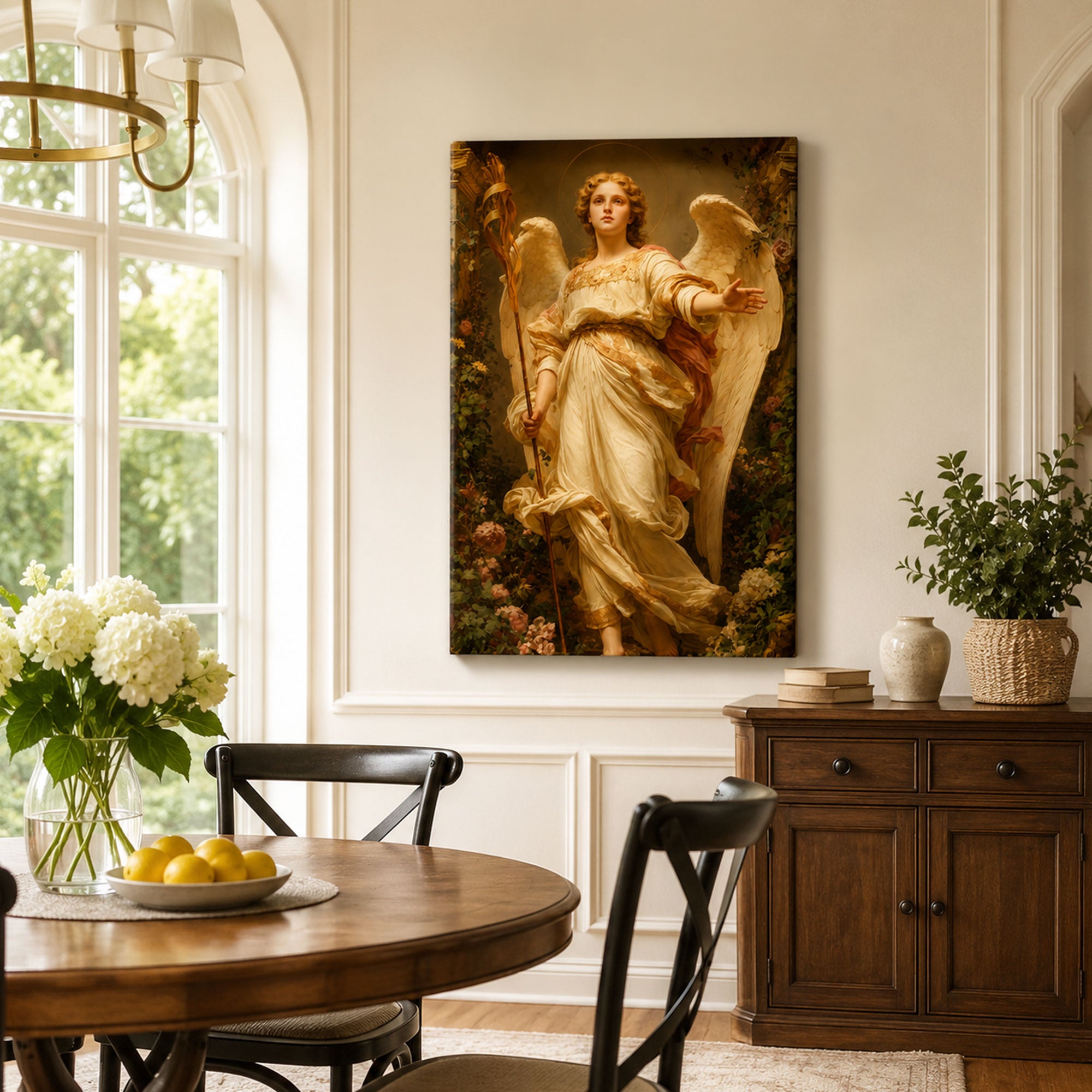 Angel of Light with Golden Torch Canvas Print, Classical Christian Decor