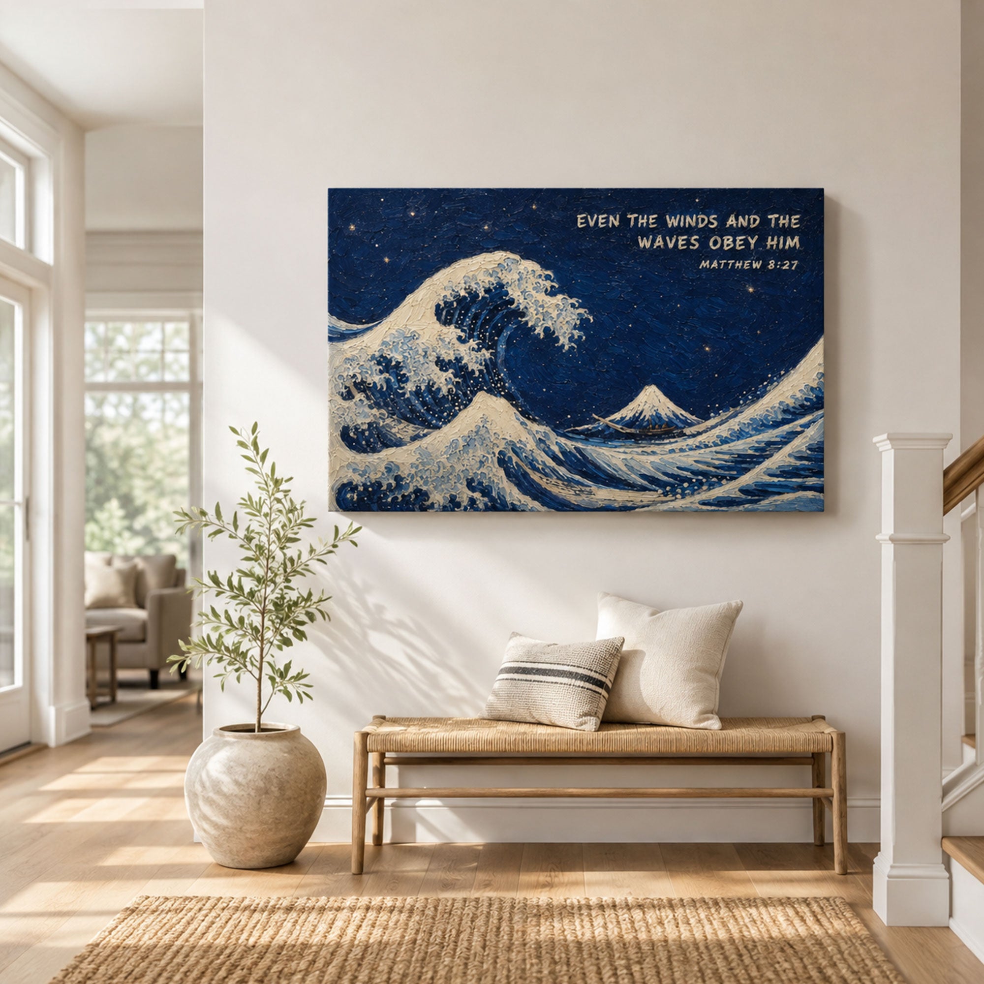 Even the Winds and Waves Obey Him Canvas Print, Matthew 8:27 Christian Wall Decor, Faith Gift