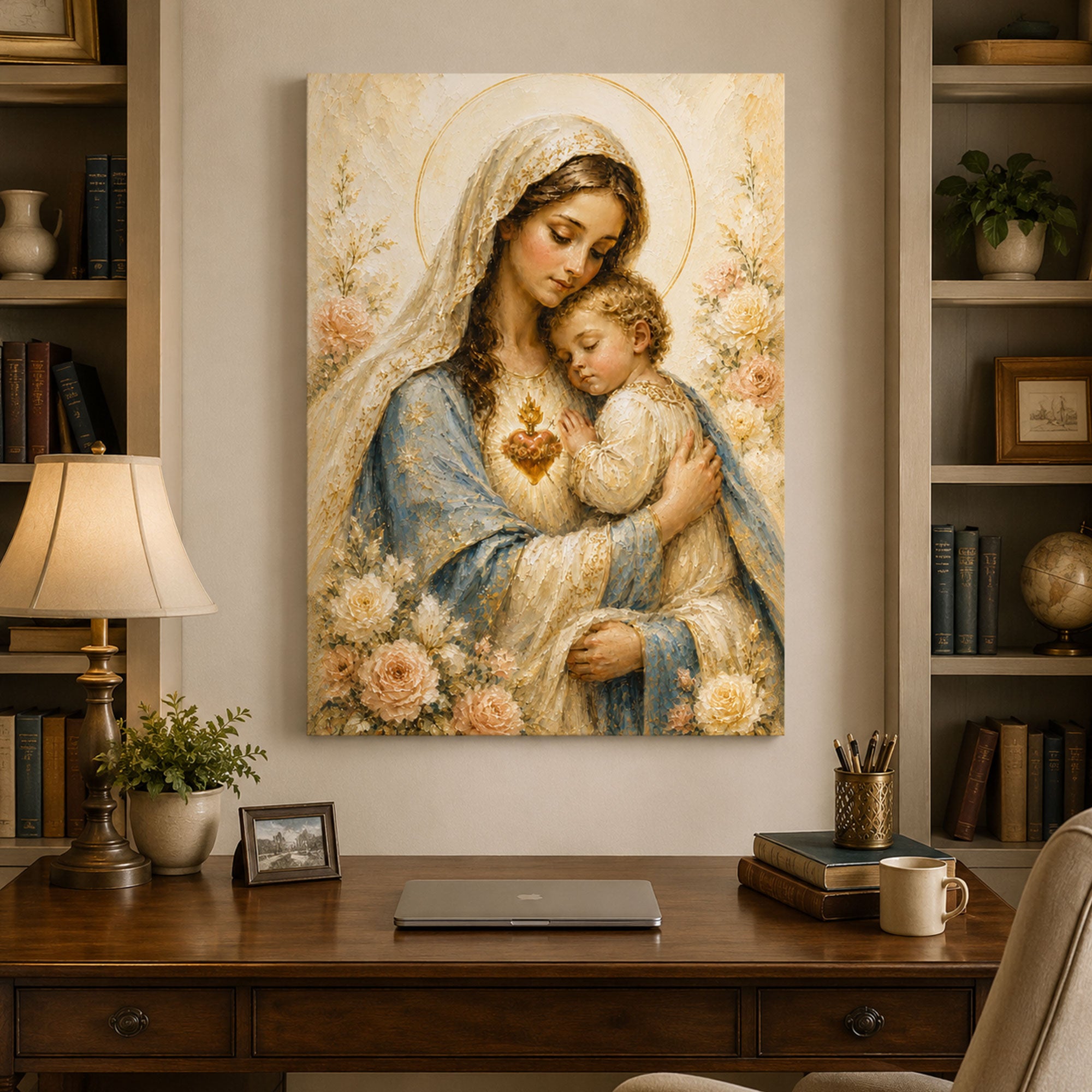 Virgin Mary and Child Canvas Print Immaculate Heart Catholic Wall Art Christian Home Decor