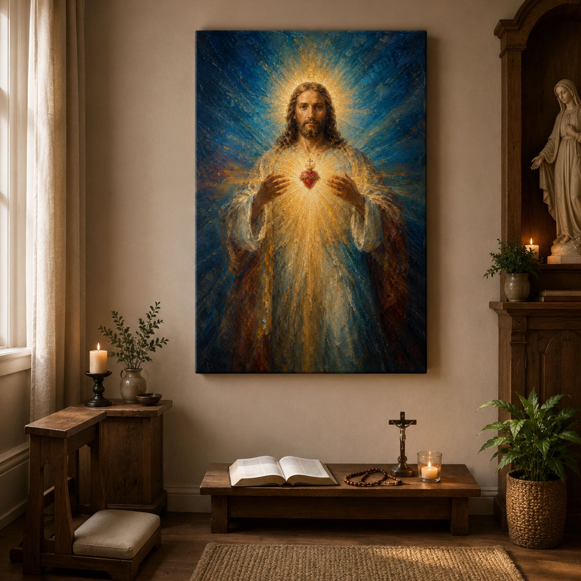 Sacred Heart of Jesus Canvas Print, Radiant Catholic Christian Wall Art, Faith Home Decor