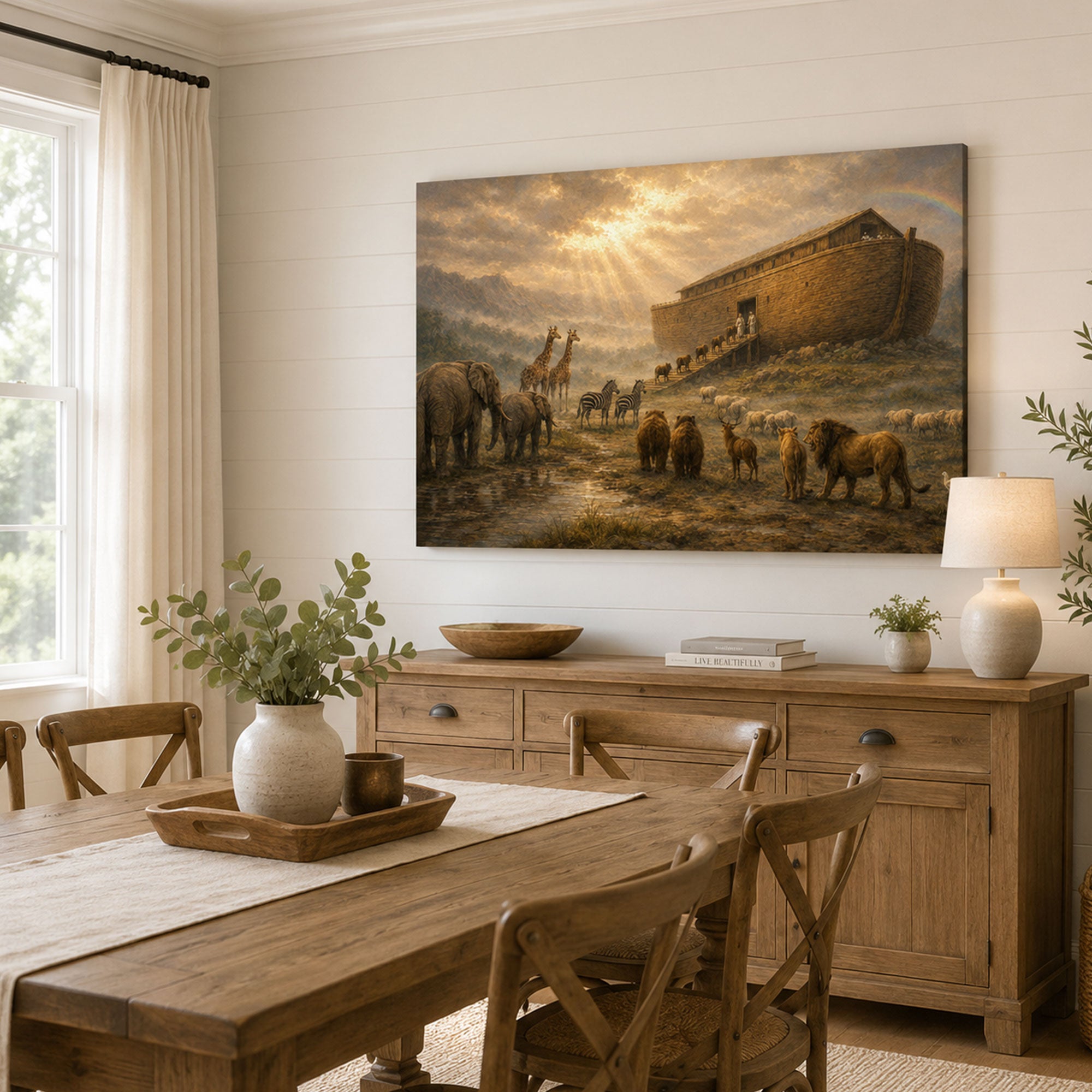 Noah’s Ark Panoramic Canvas Print, Bible Story Christian Wall Art, Faith Home Decor Gift