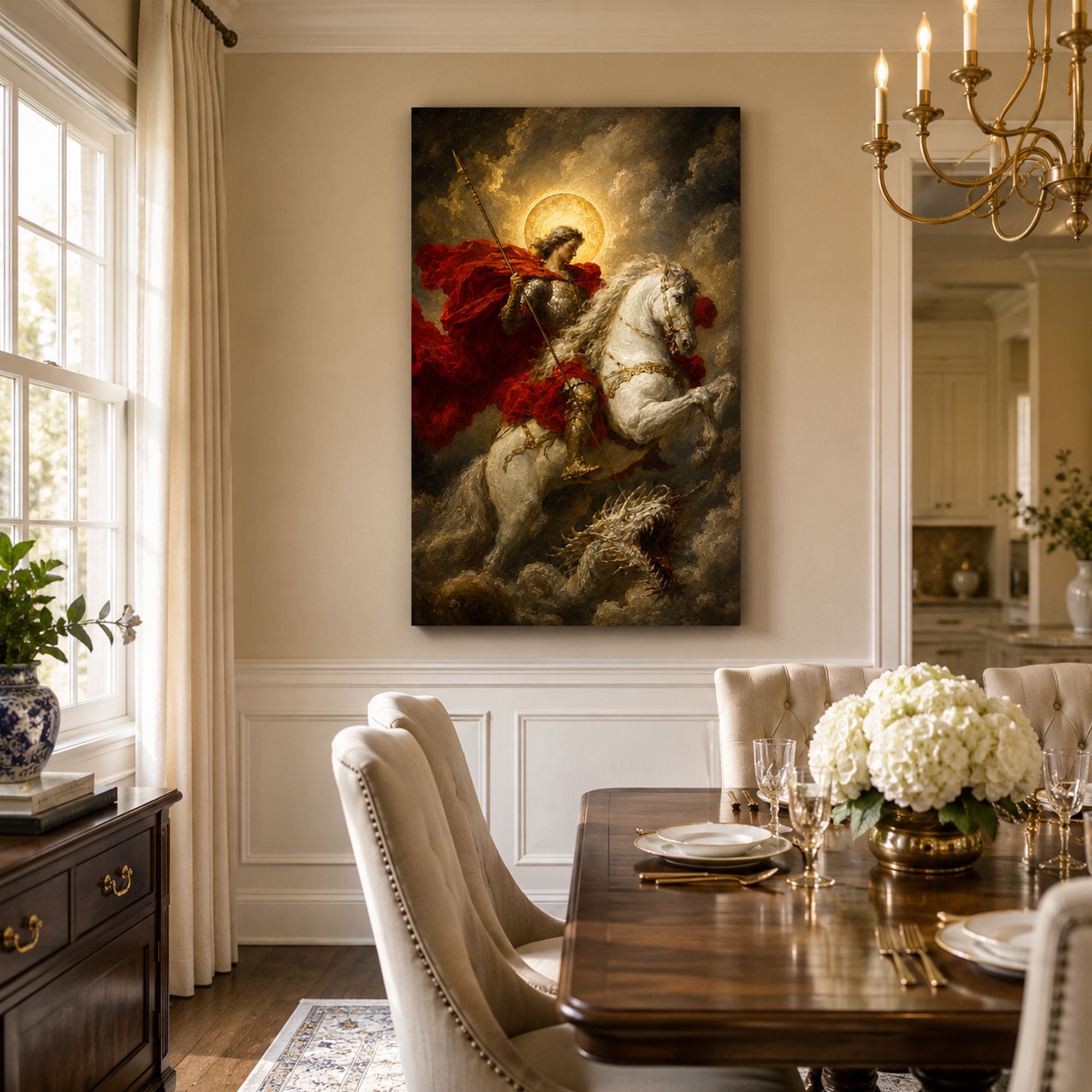 Saint George Slaying the Dragon Canvas Print, Catholic Warrior Decor
