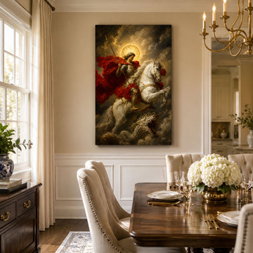 Saint George Slaying the Dragon Canvas Print, Catholic Warrior Decor