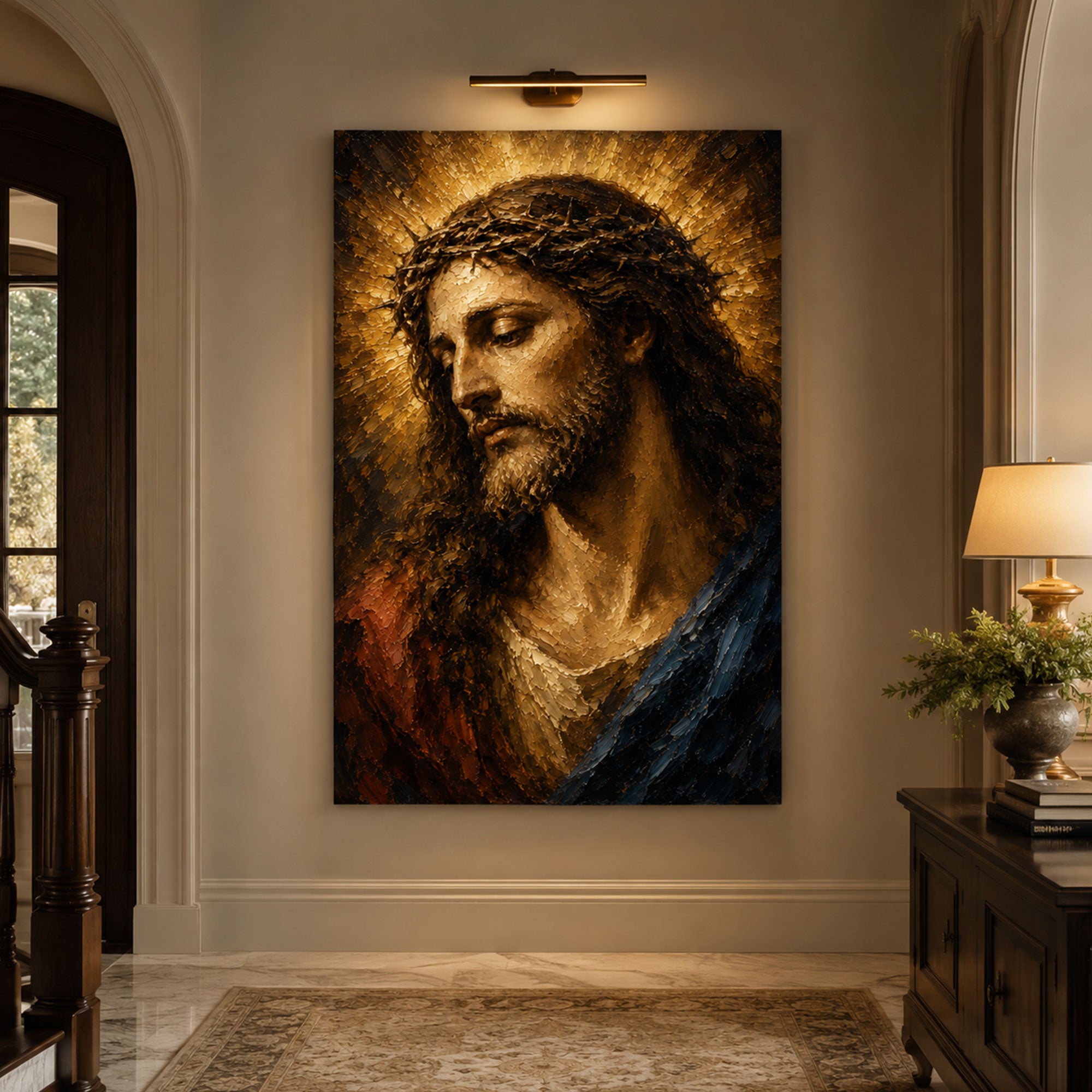 Christ the King Canvas Print, Crown of Thorns Jesus Wall Art, Radiant Christian Home Decor
