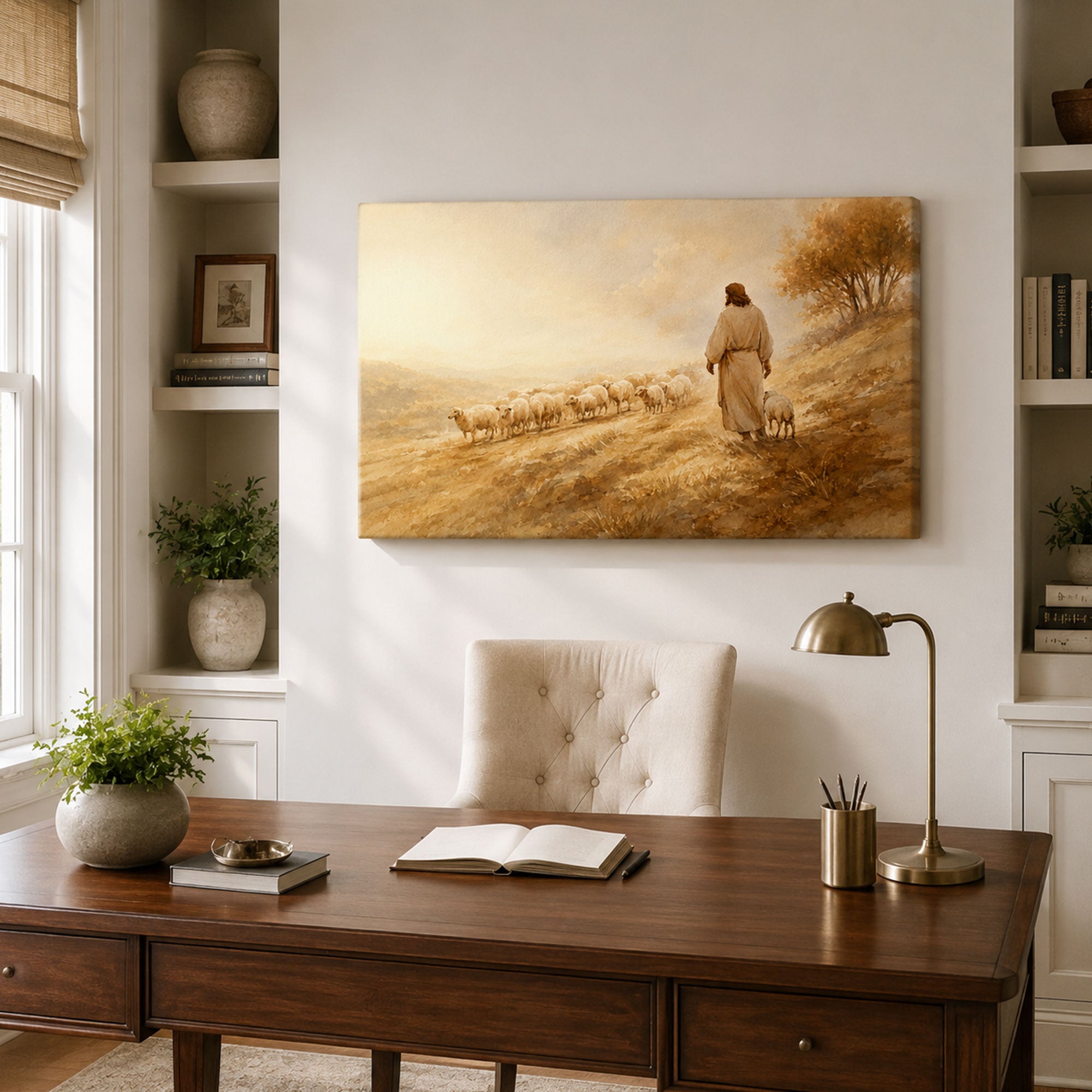 Christ the Shepherd on the Hillside Canvas Print, Christian Home Decor