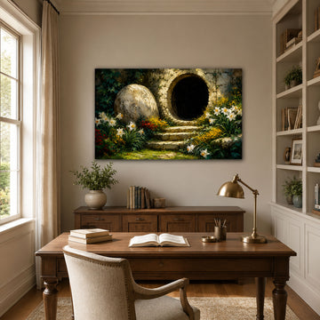 Empty Tomb at Easter Dawn Canvas Print, Resurrection Christian Decor