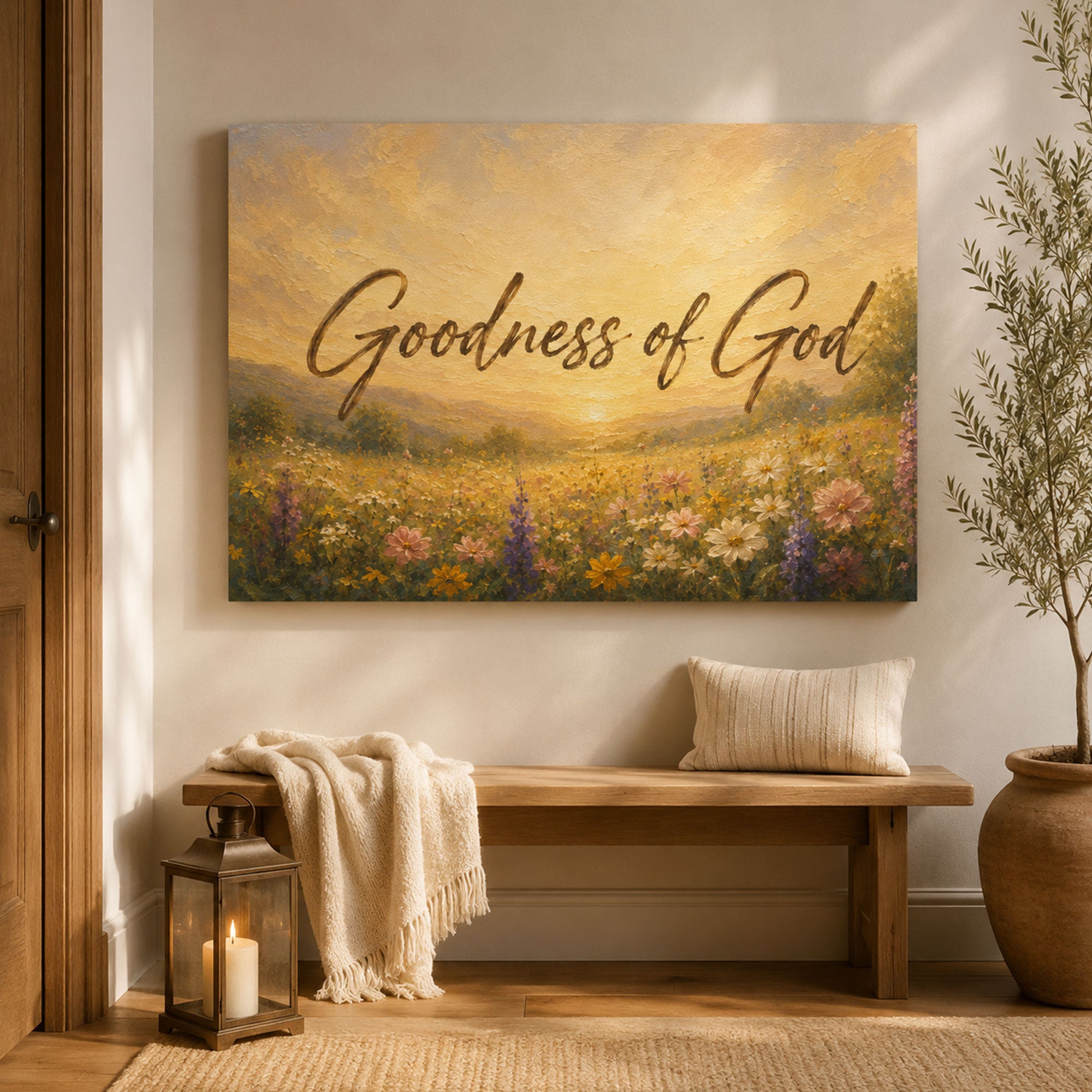 Goodness of God Canvas Print, Christian Quote Wall Art, Wildflower Meadow Faith Home Decor