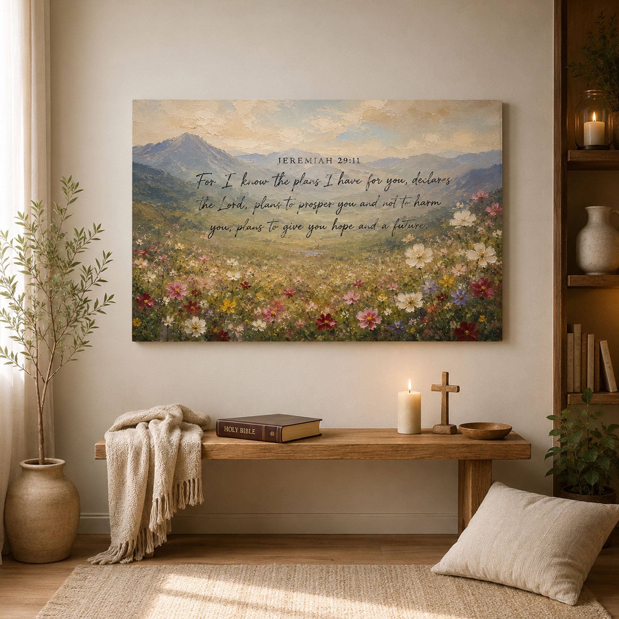 Jeremiah 29:11 Canvas Print, For I Know the Plans Christian Scripture Wall Art, Hope and Future Home Decor