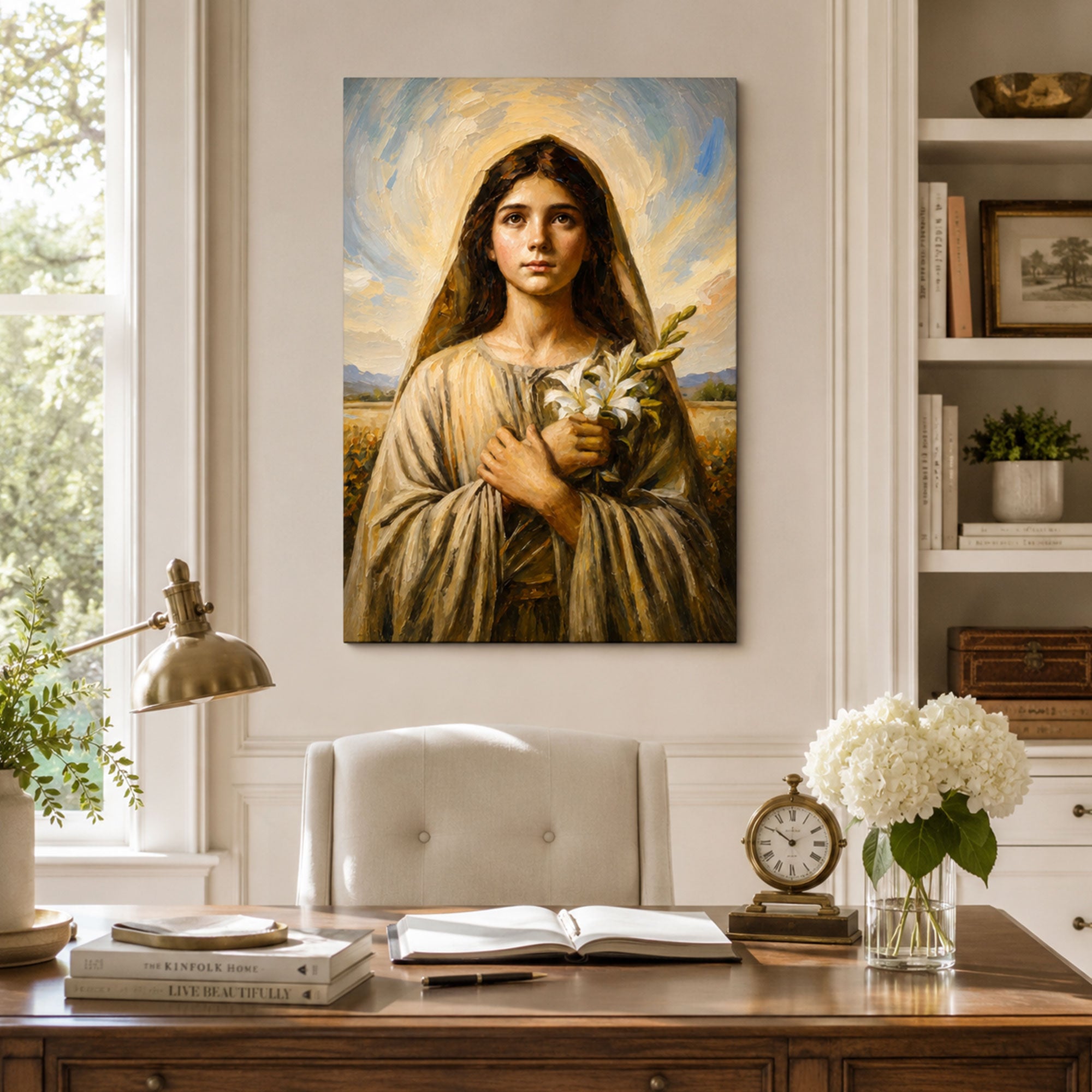 Saint Maria Goretti Canvas Print, Catholic Young Saint Wall Art, Lily Flower Faith Home Decor Gift