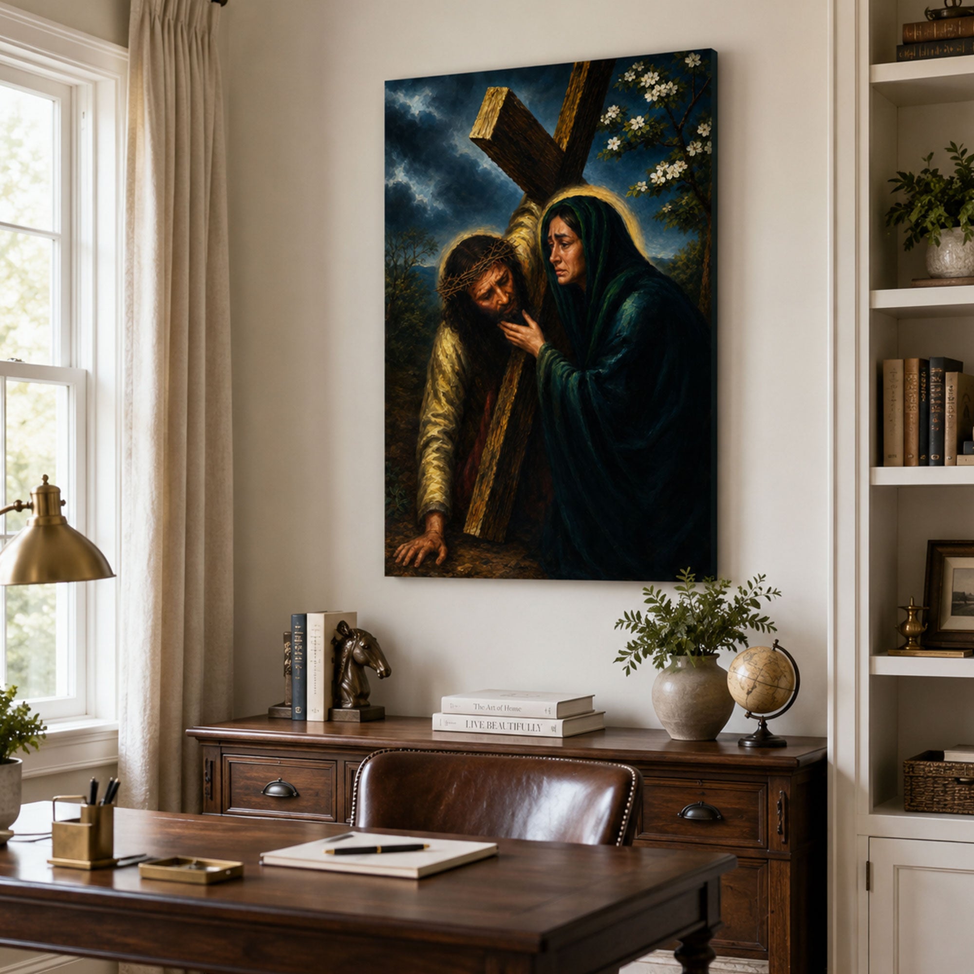 Jesus Meets His Mother Canvas Print, Way of the Cross Catholic Wall Art, Sorrowful Mary Home Decor Gift