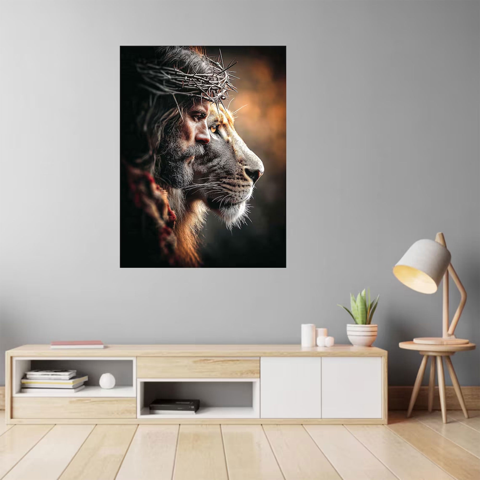 Jesus Lion of Judah Canvas Wall Art, Christian Faith Painting, Religious Home Decor