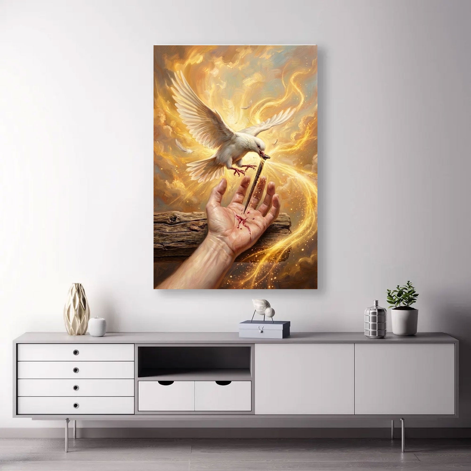 Holy Spirit Dove Canvas Print, Healing Through His Sacrifice Wall Art, Christian Faith Symbol, Divine Light and Redemption Decor, Inspirational Religious Gift