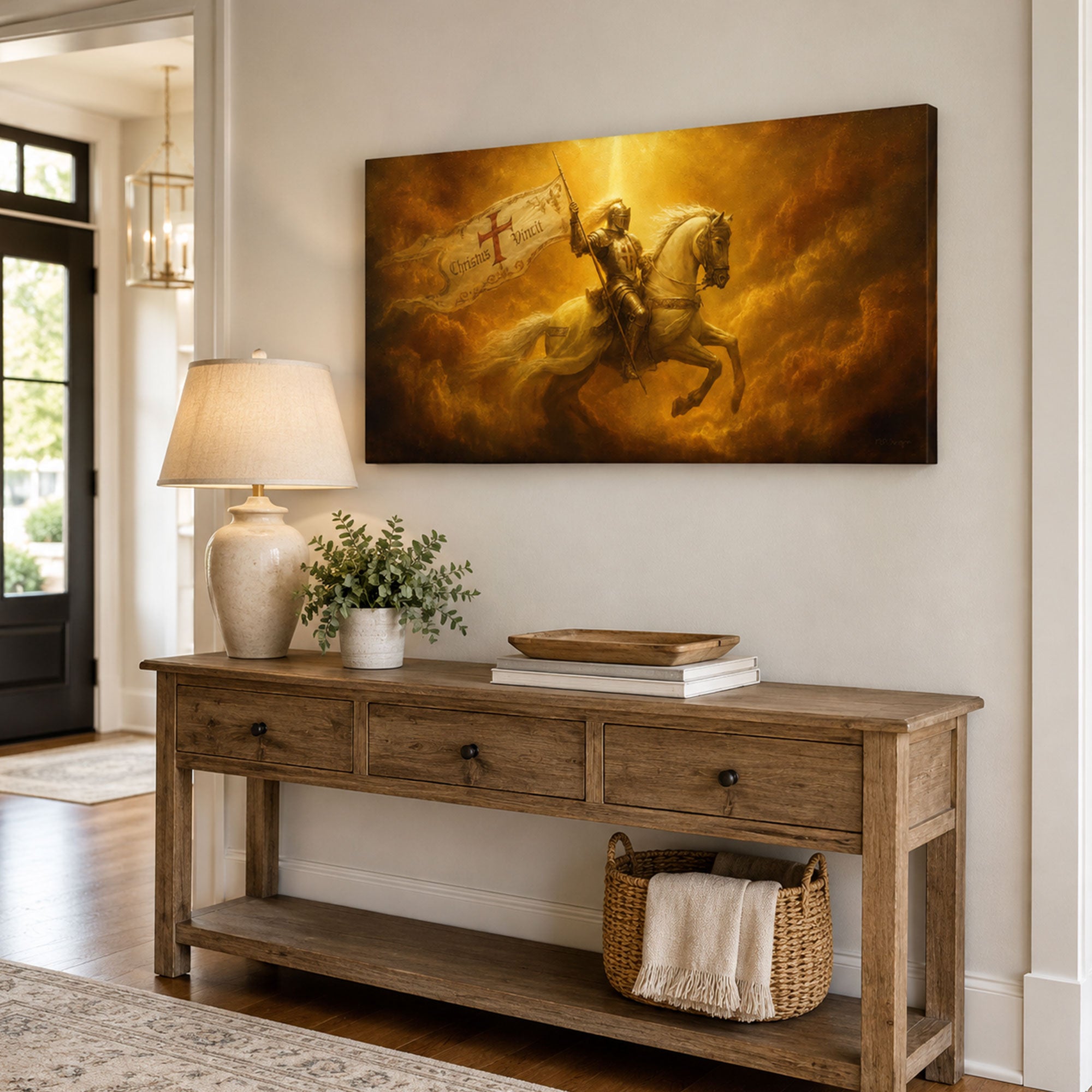 Christus Vincit Christian Knight Canvas Print, Victory in Christ Wall Decor, Faith Warrior Gift