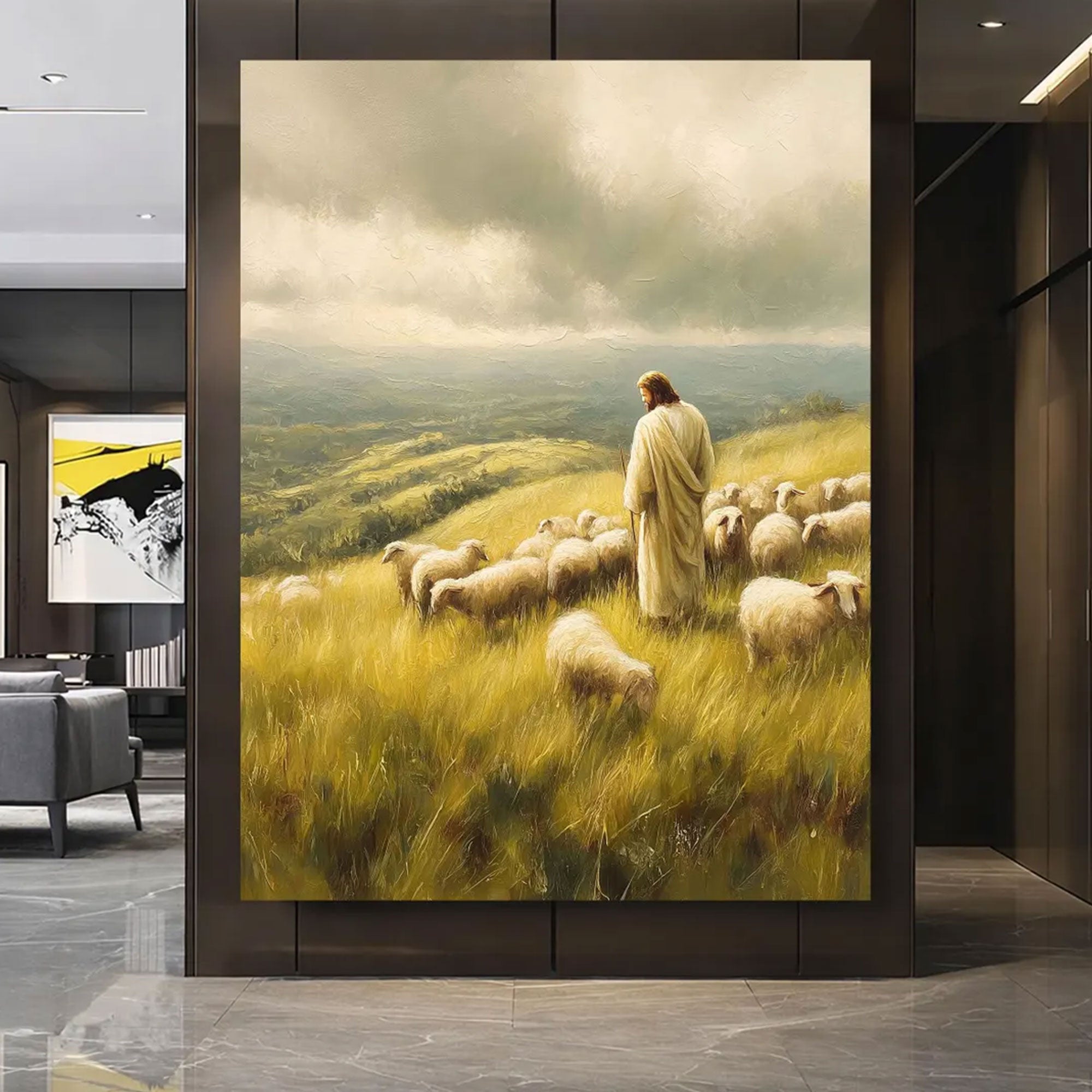 Jesus Good Shepherd Canvas Print, Christian Religious Sheep Wall Art, Rustic Faith Home Decor