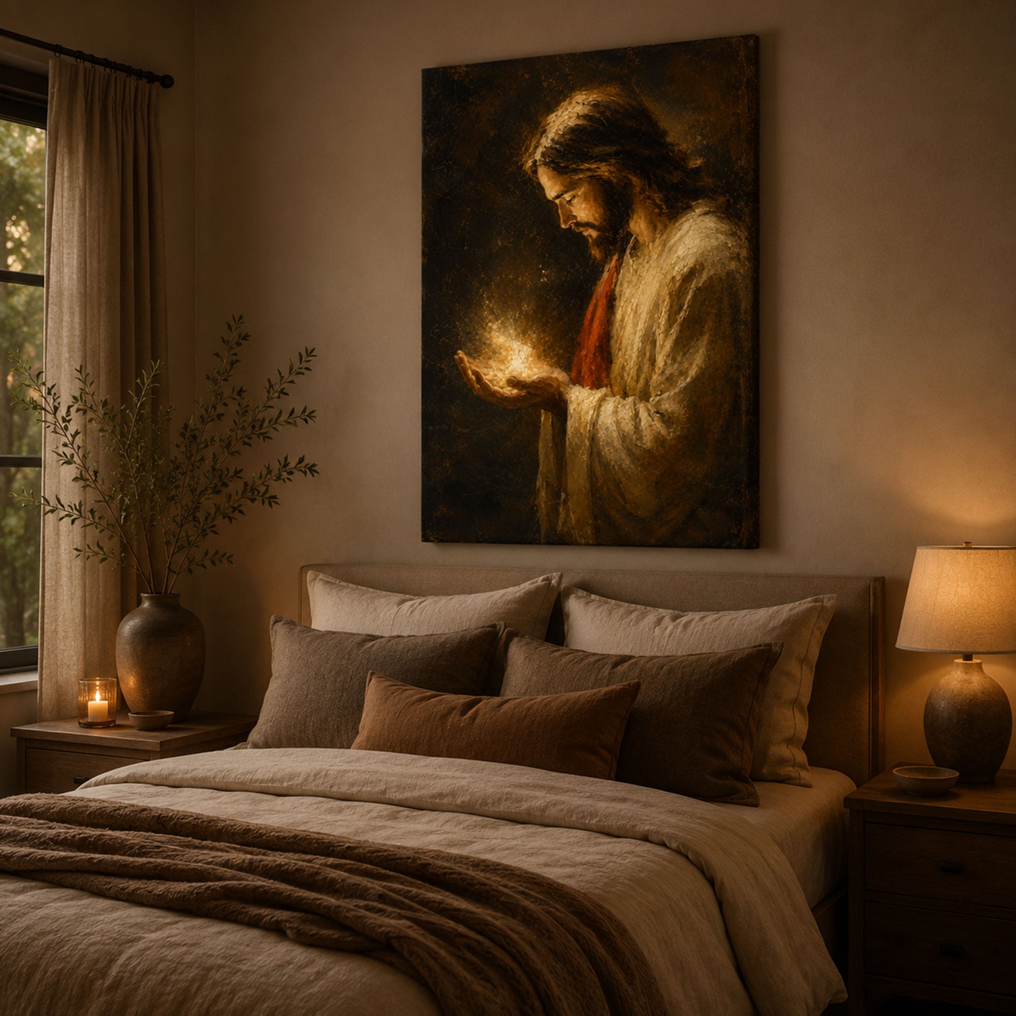 Jesus Holding Divine Light Canvas Print, Light of the World Christian Wall Art, Faith Home Decor