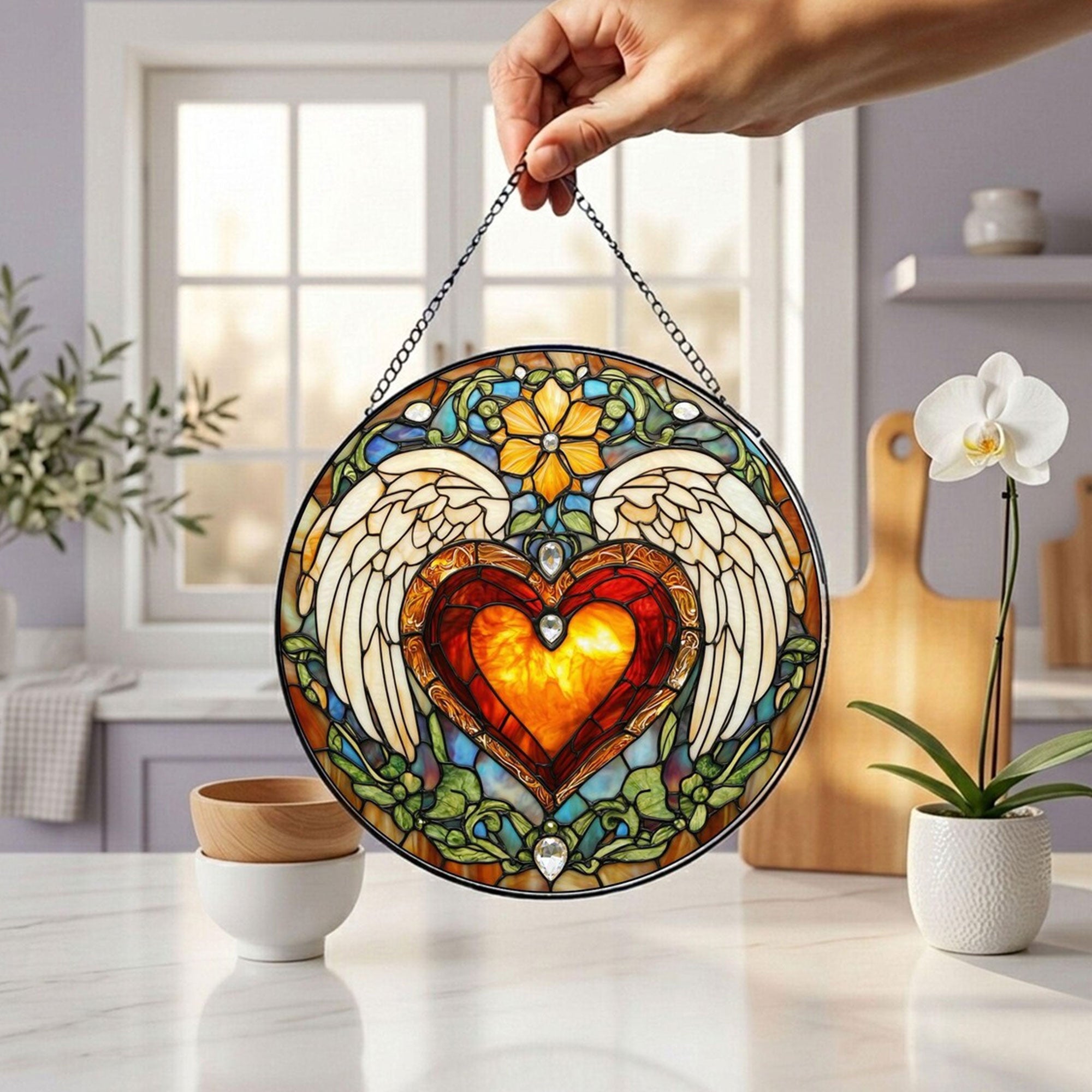 Sacred Heart of Jesus Suncatcher, Catholic Window Hanging, Christian Faith Decor Gift