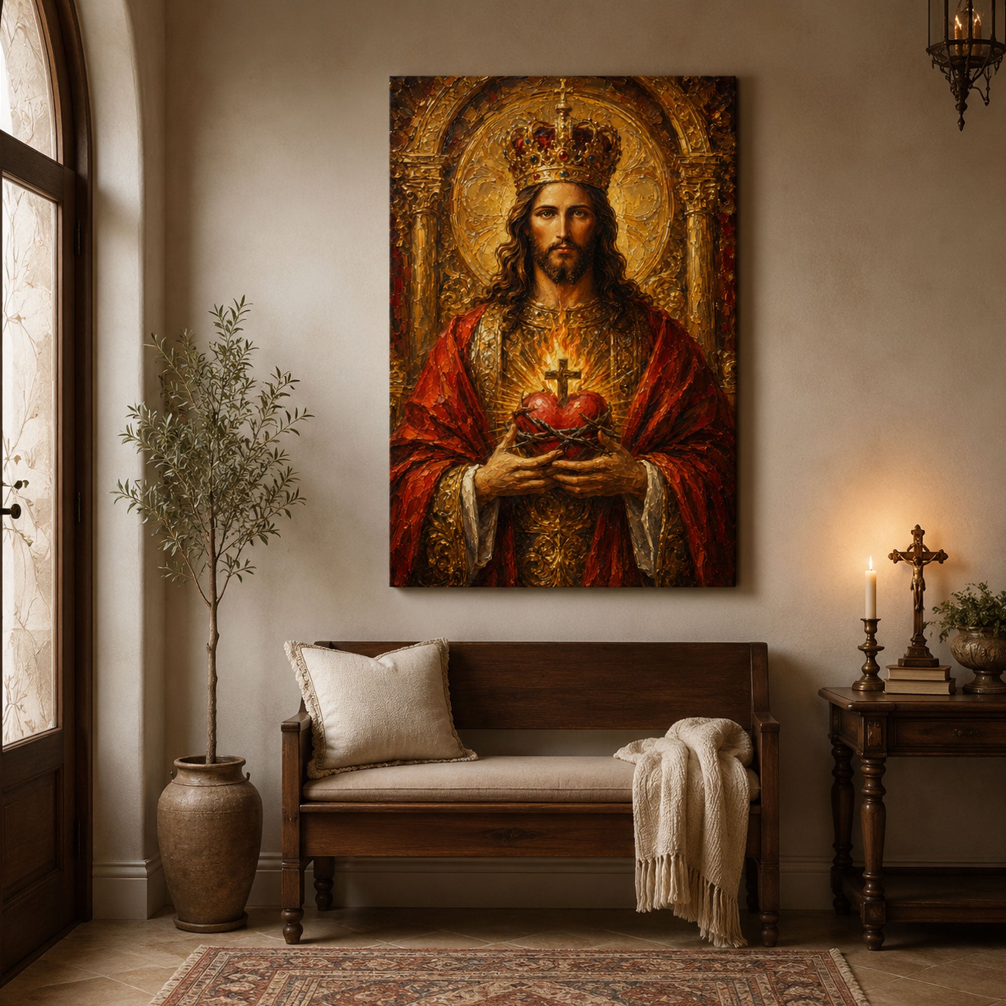 Christ the King Sacred Heart Canvas Print, Crowned Jesus Catholic Wall Art
