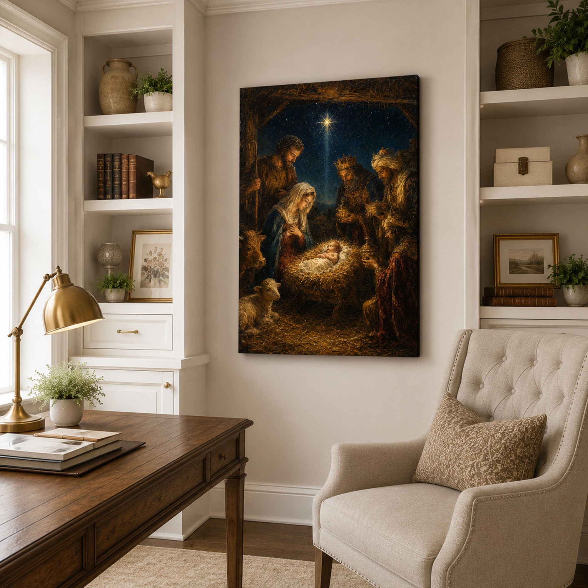 Adoration of the Magi Nativity Canvas Print, Star of Bethlehem Catholic Decor