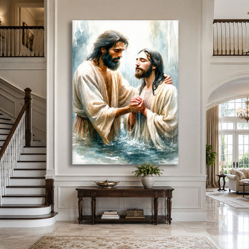 Baptism of Jesus Canvas Print, Catholic Christian Wall Art, Faith Home Decor Gift